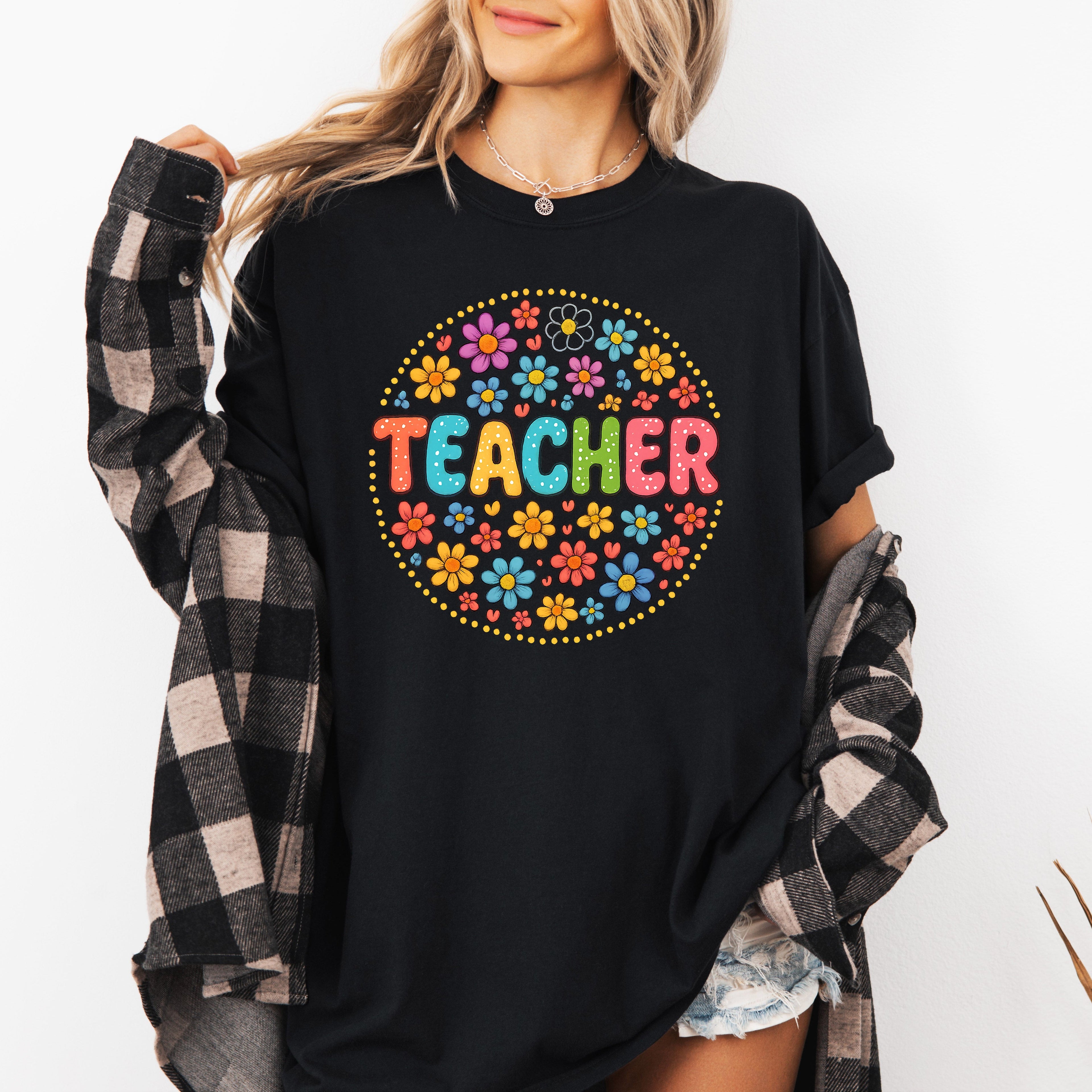 Teacher Floral Retro Back To School First Day Of School Teacher Appreciation Coquette Comfort Colors Tee