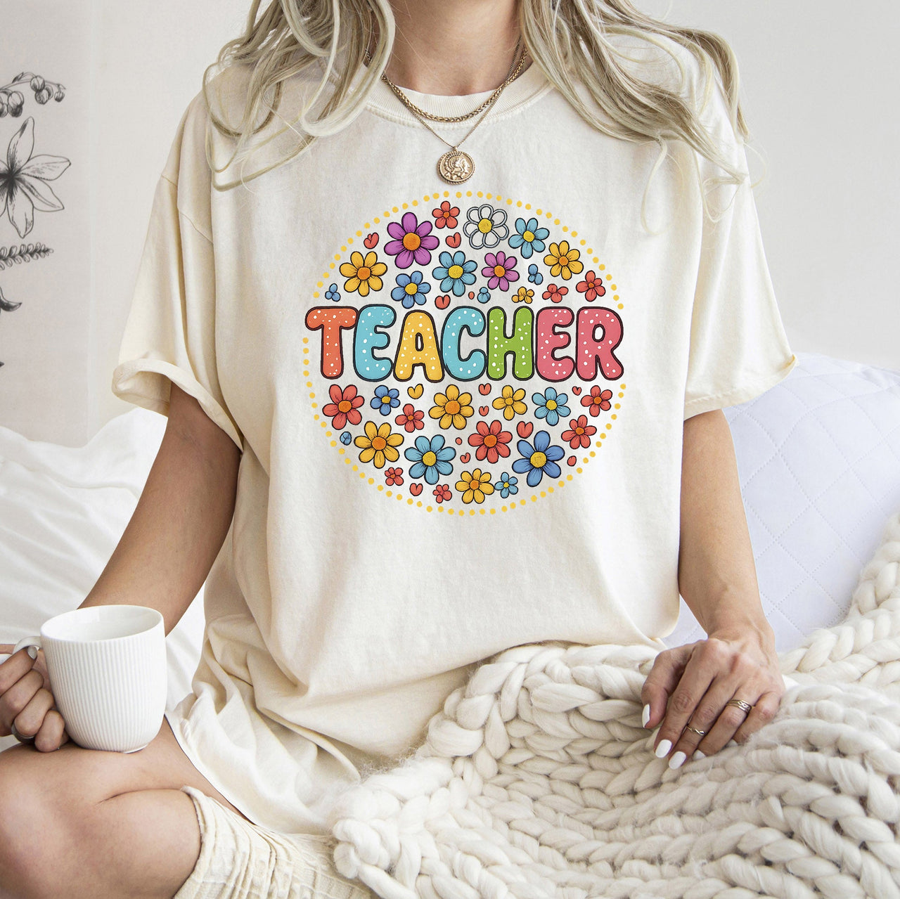 Teacher Floral Retro Back To School First Day Of School Teacher Appreciation Coquette Comfort Colors Tee