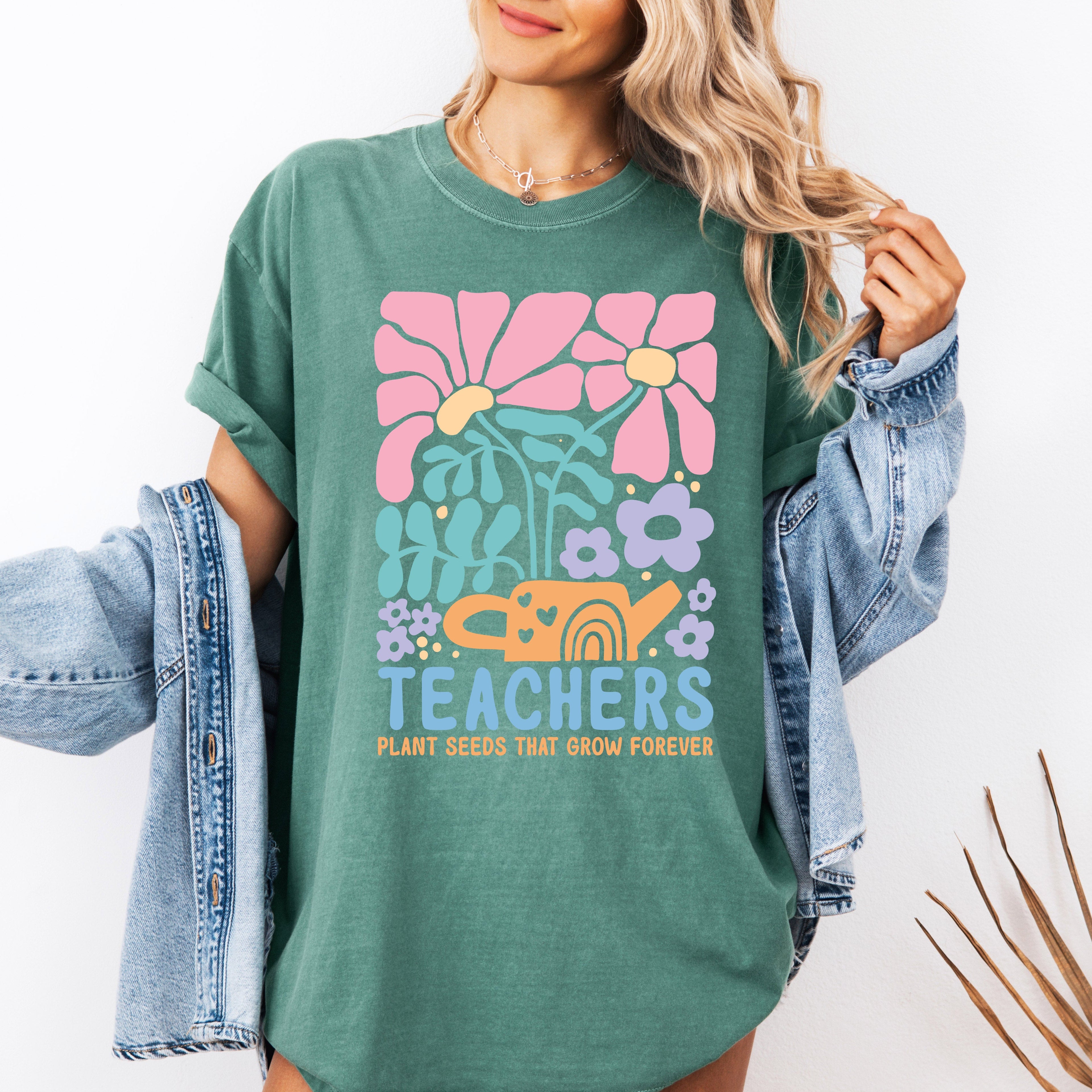 Teachers Plant Seeds Boho Floral Back to School First Day of School Comfort Colors Tee