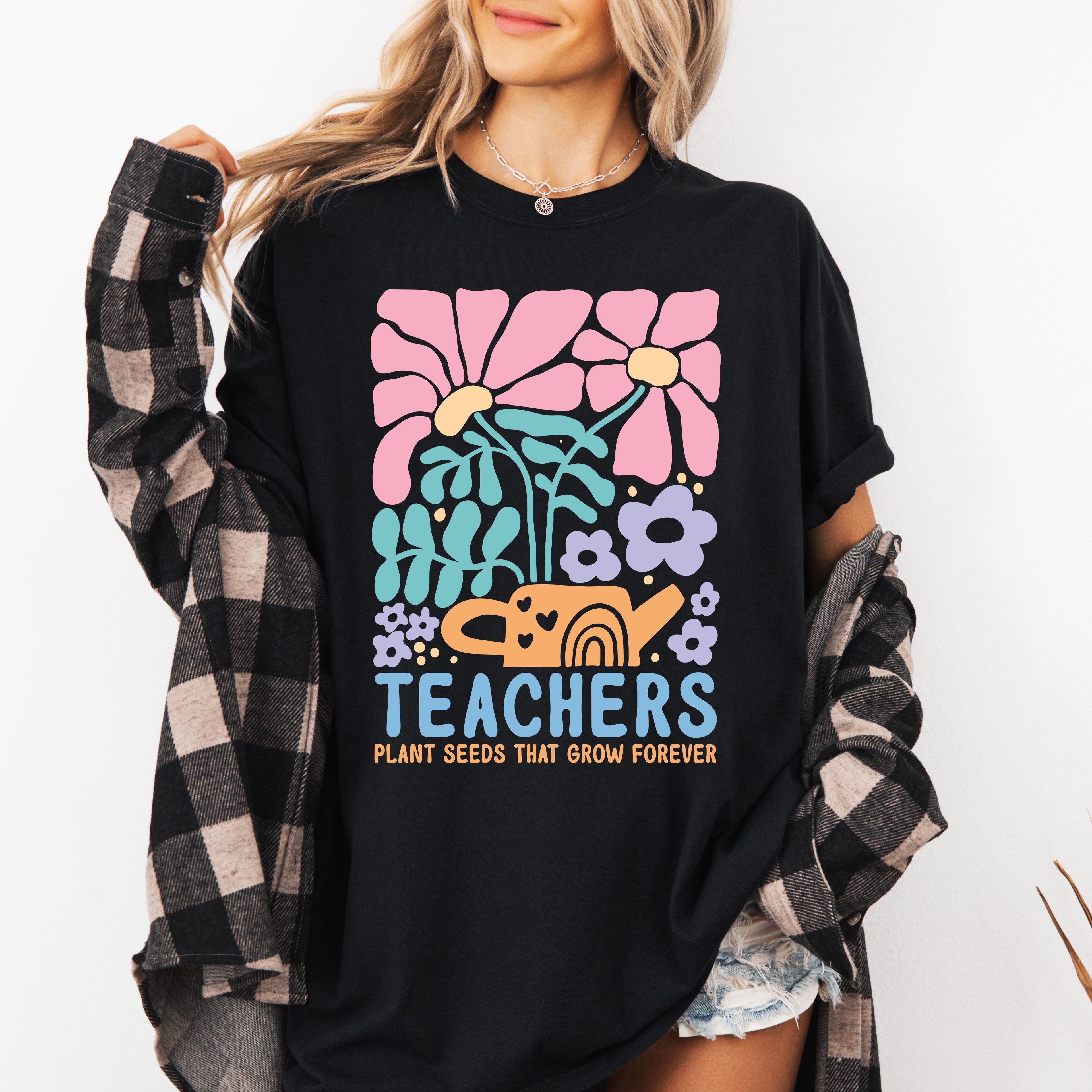 Teachers Plant Seeds Boho Floral Back to School First Day of School Comfort Colors Tee