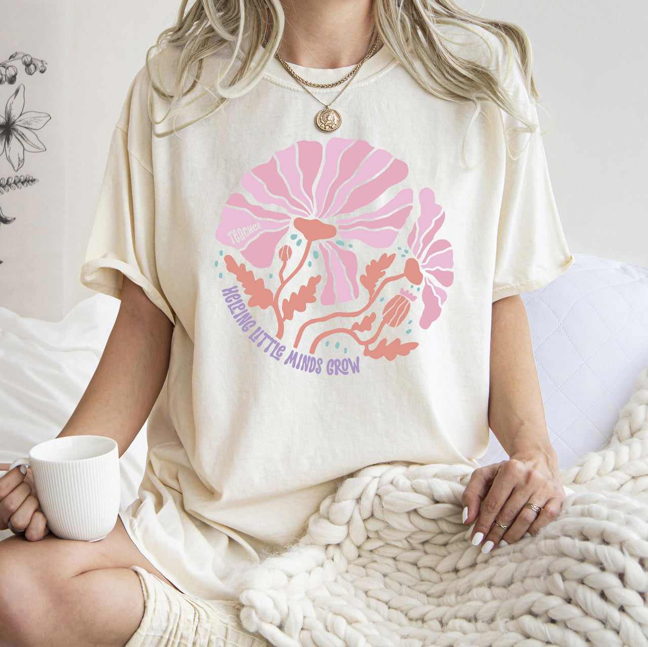 Helping Little Minds Boho Floral Back To School First Day Teacher Appreciation Comfort Colors Tee