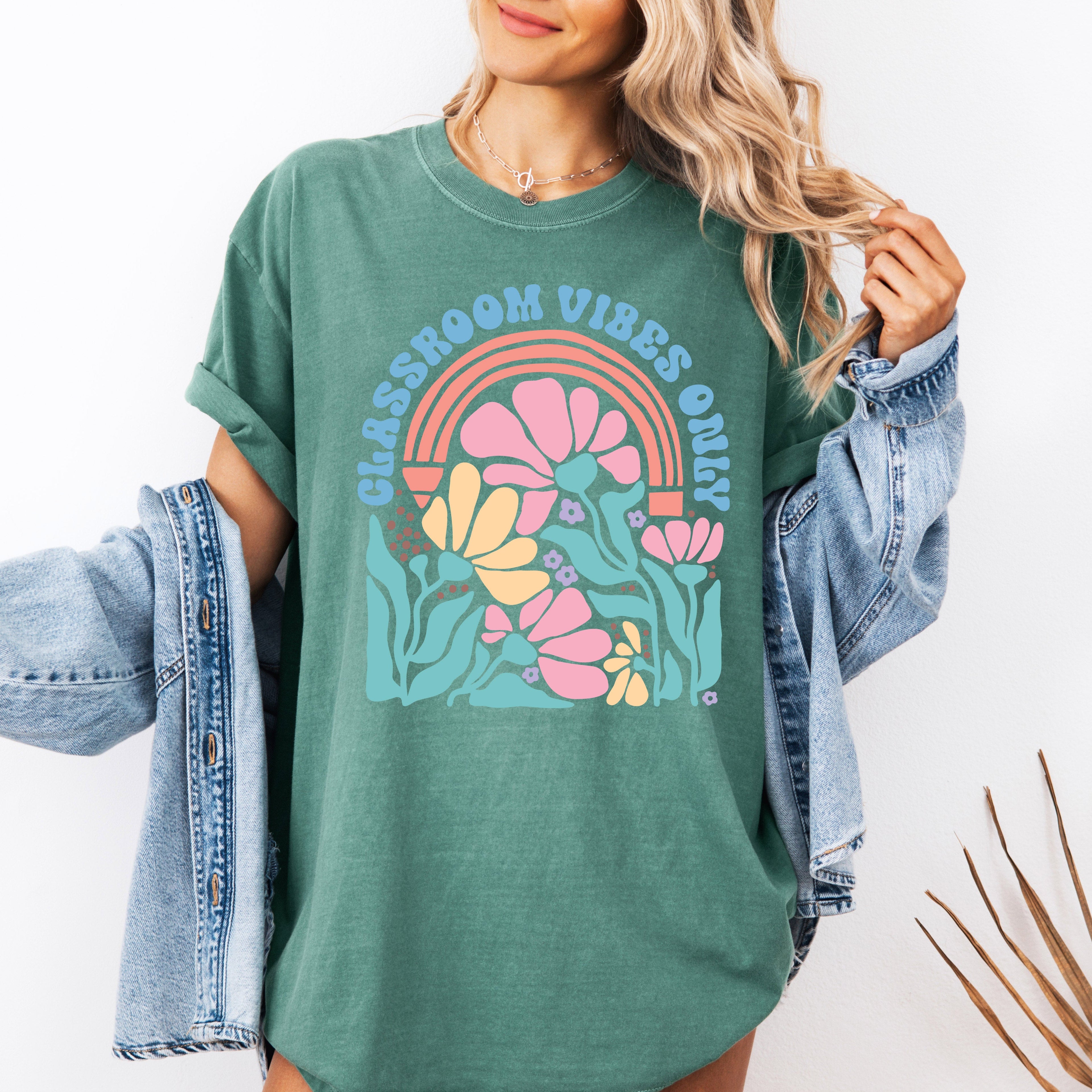 Classroom Vibes Only Boho Floral Back To School First Day Of School Teacher Appreciation Coquette Comfort Colors Tee