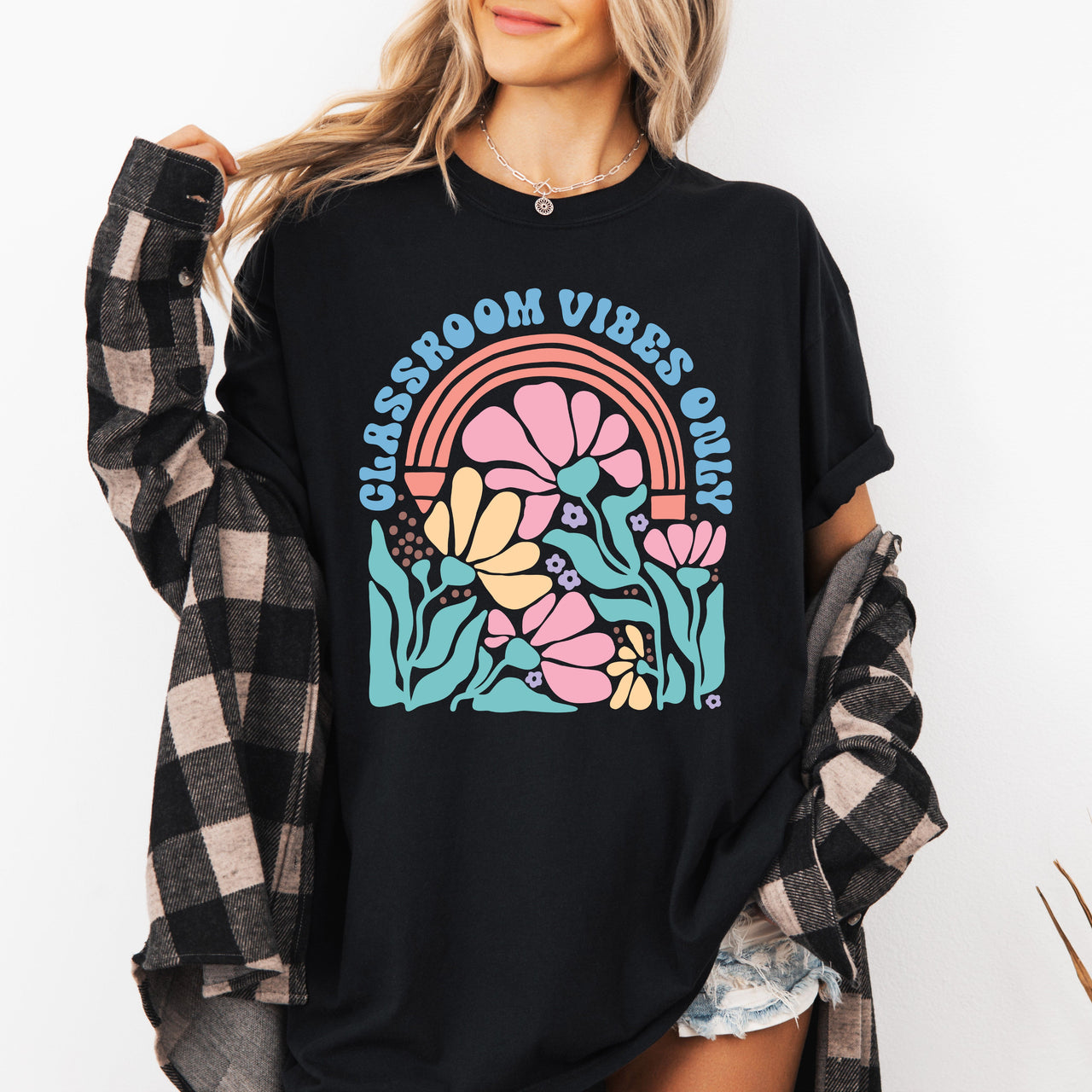 Classroom Vibes Only Boho Floral Back To School First Day Of School Teacher Appreciation Coquette Comfort Colors Tee