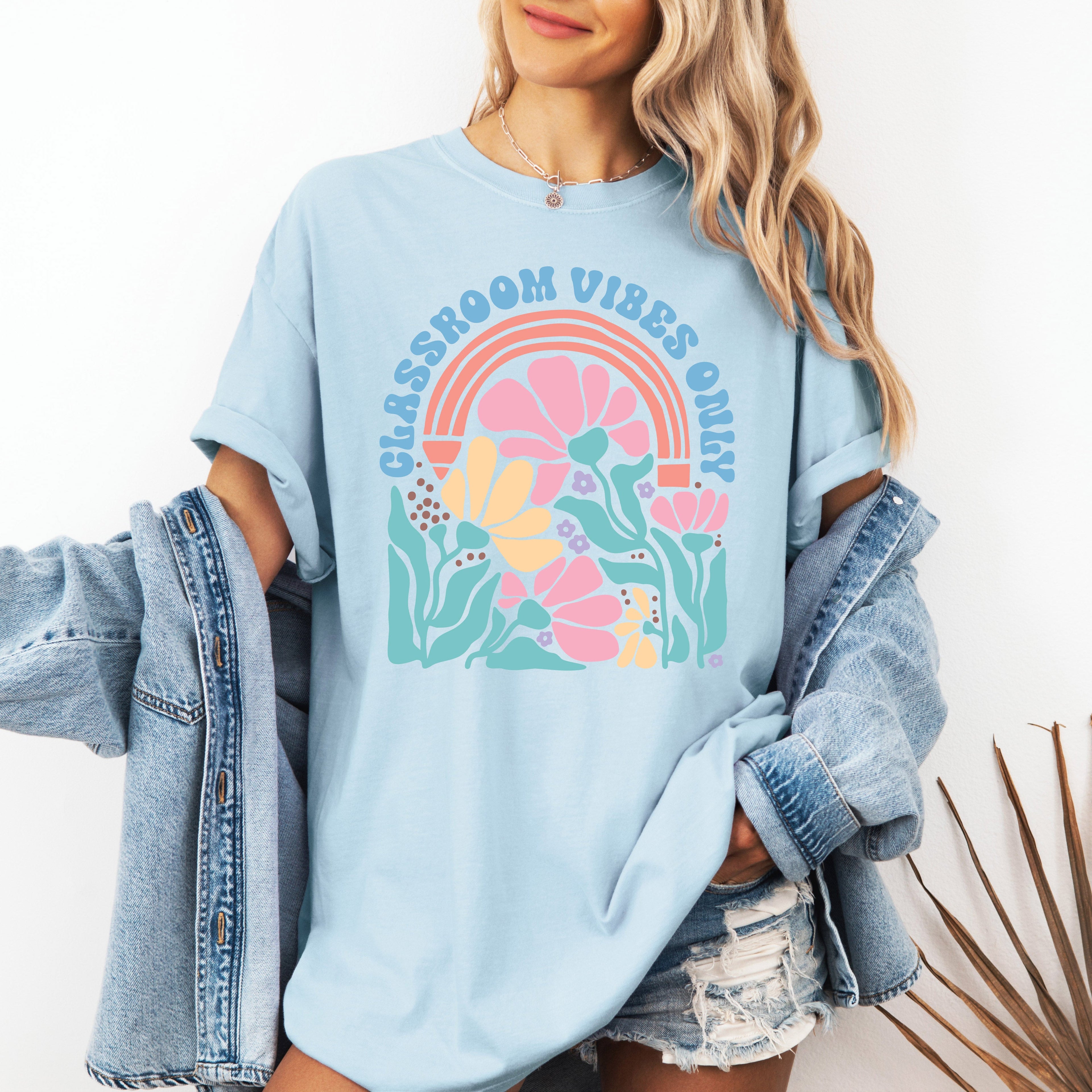 Classroom Vibes Only Boho Floral Back To School First Day Of School Teacher Appreciation Coquette Comfort Colors Tee