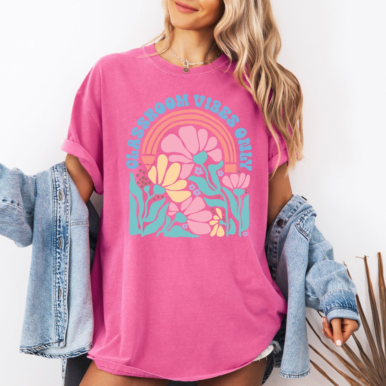 Classroom Vibes Only Boho Floral Back To School First Day Of School Teacher Appreciation Coquette Comfort Colors Tee