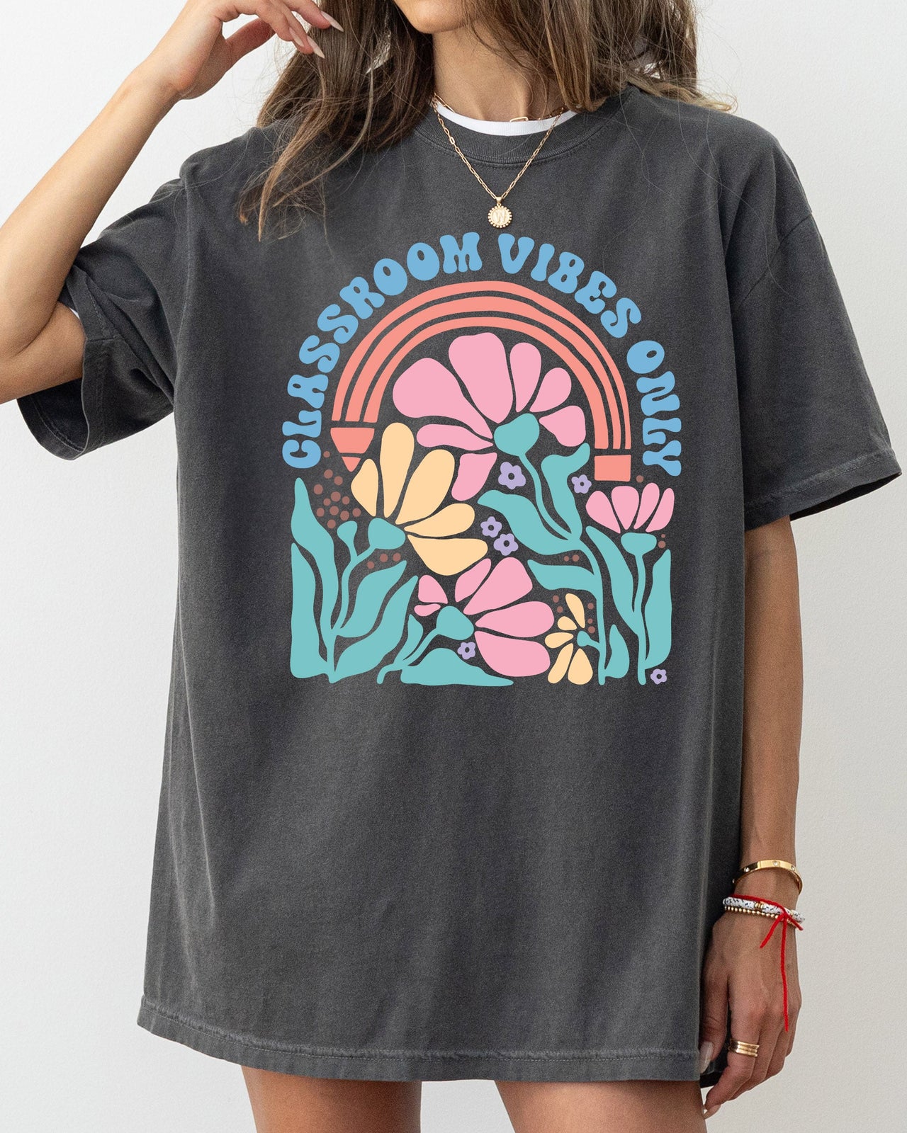 Classroom Vibes Only Boho Floral Back To School First Day Of School Teacher Appreciation Coquette Comfort Colors Tee