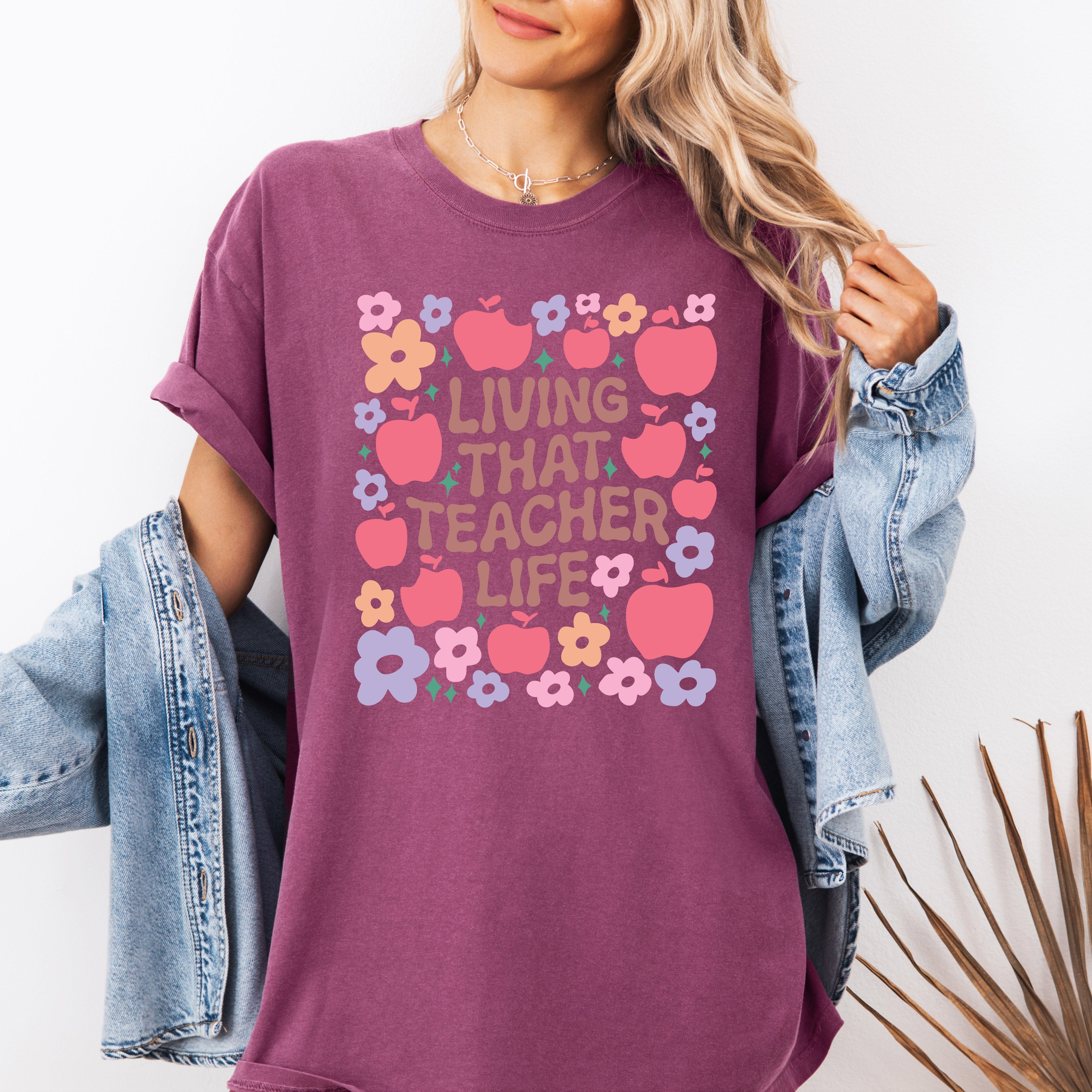 Living That Teacher Life Boho Floral Back To School First Day Comfort Colors Tee