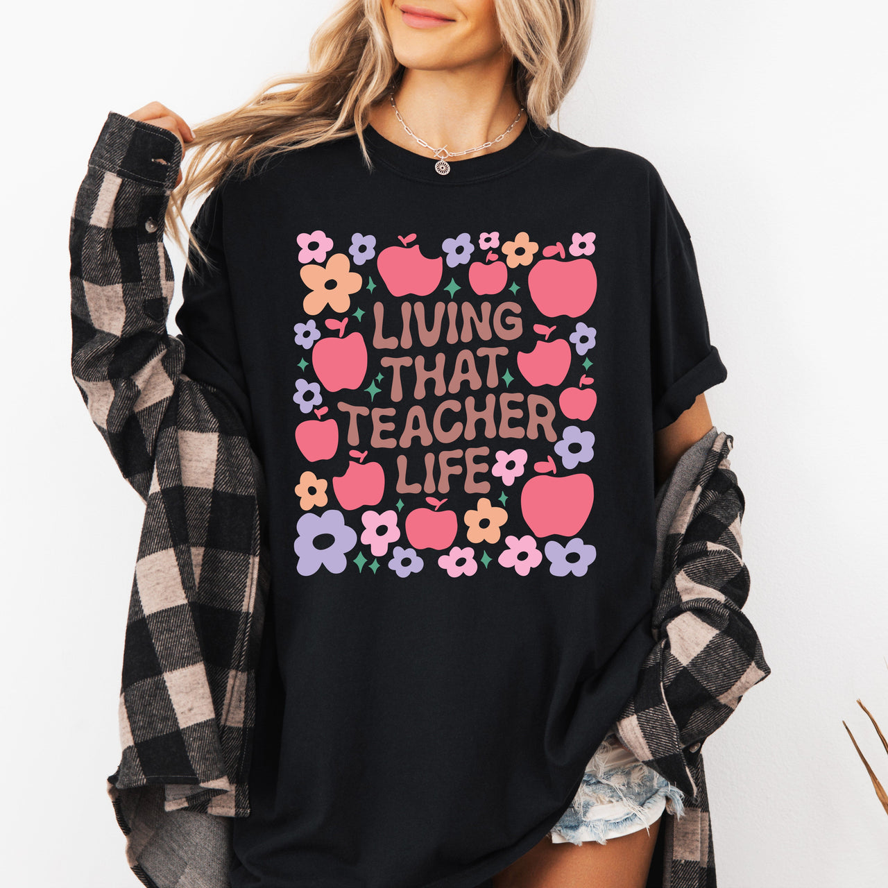 Living That Teacher Life Boho Floral Back To School First Day Comfort Colors Tee
