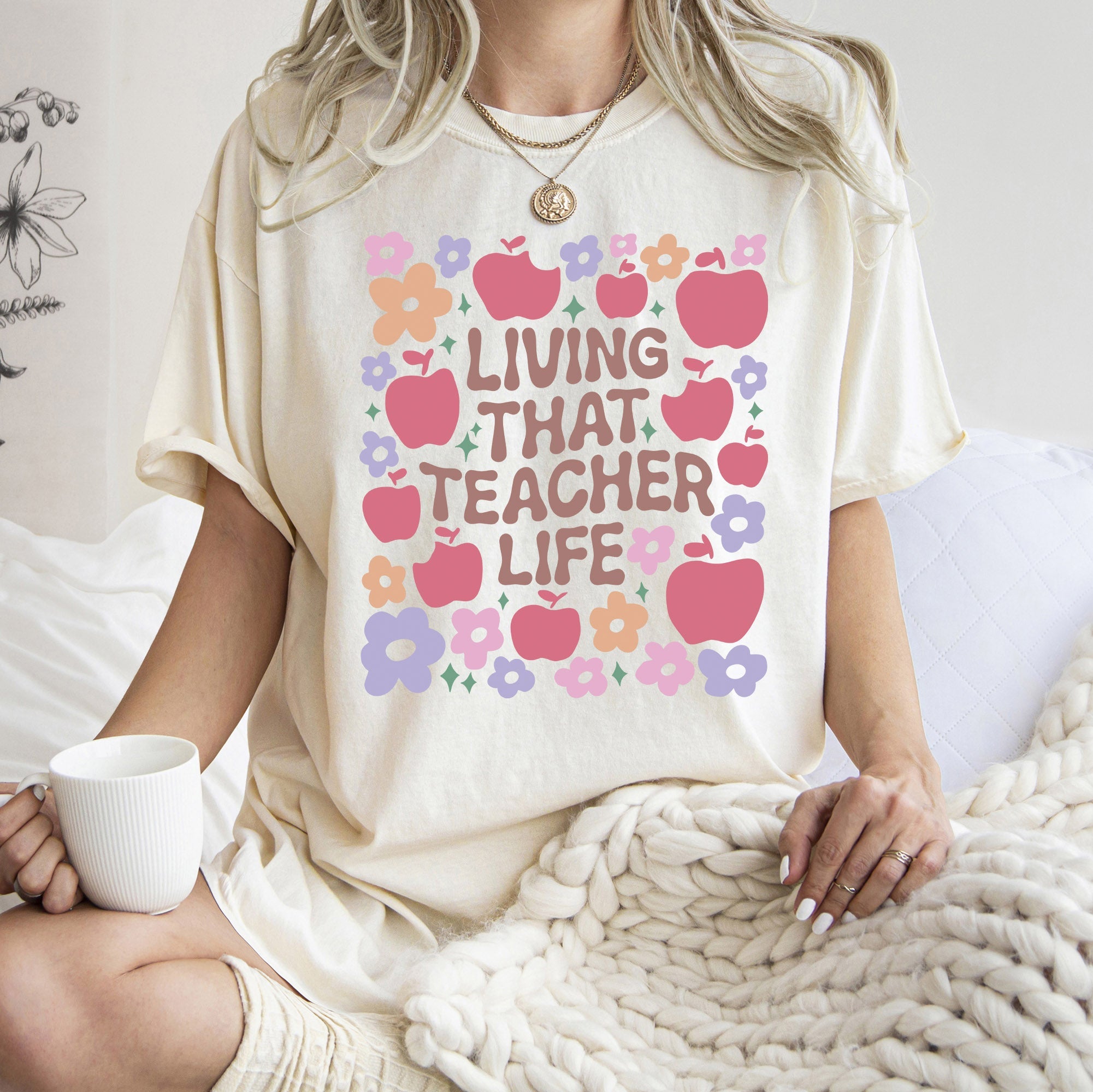 Living That Teacher Life Boho Floral Back To School First Day Comfort Colors Tee