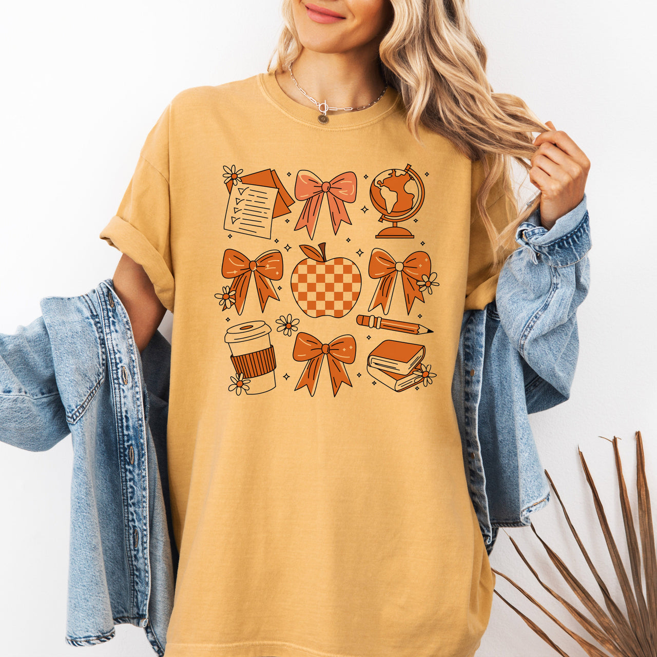 Back To School Bow Teacher Icons Coffee First Day Of School Coquette Comfort Colors Tee
