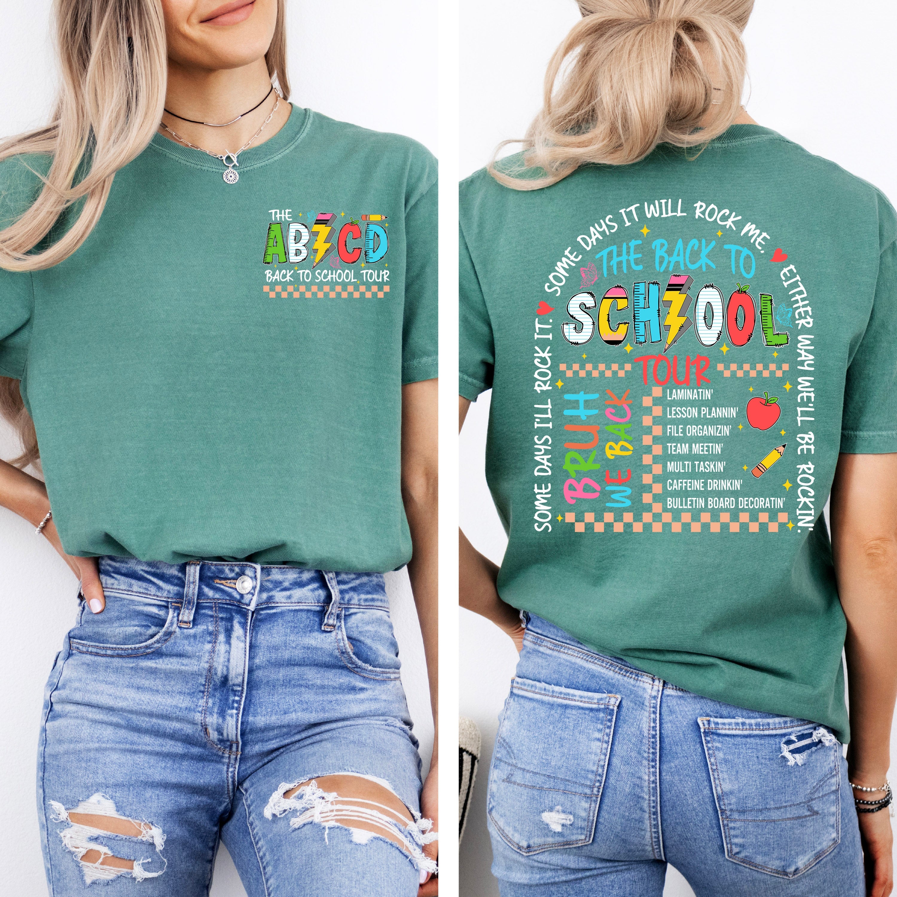 ABCD Back To School Tour Floral Front And Back Coquette Teacher Comfort Colors Tee