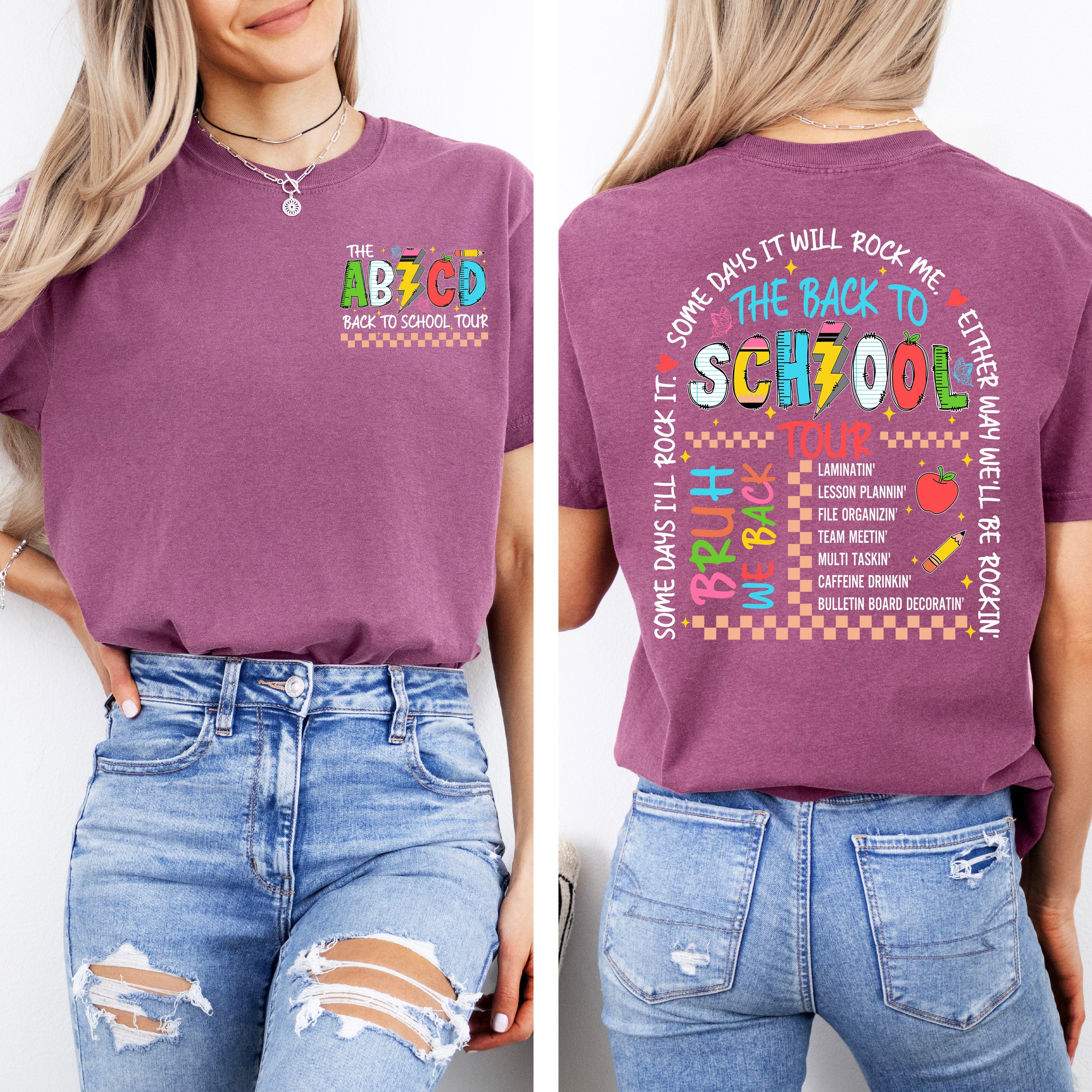 ABCD Back To School Tour Floral Front And Back Coquette Teacher Comfort Colors Tee