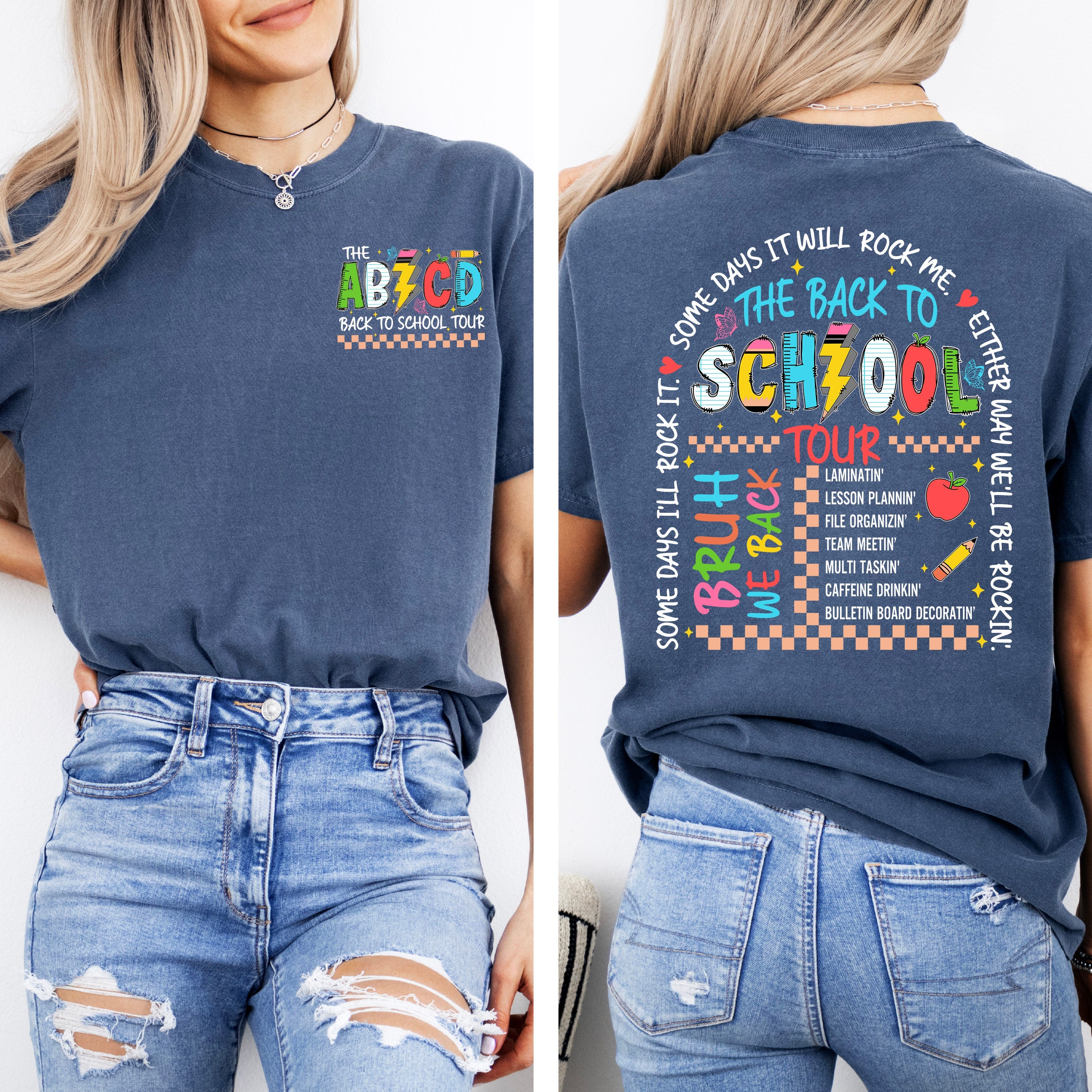 ABCD Back To School Tour Floral Front And Back Coquette Teacher Comfort Colors Tee