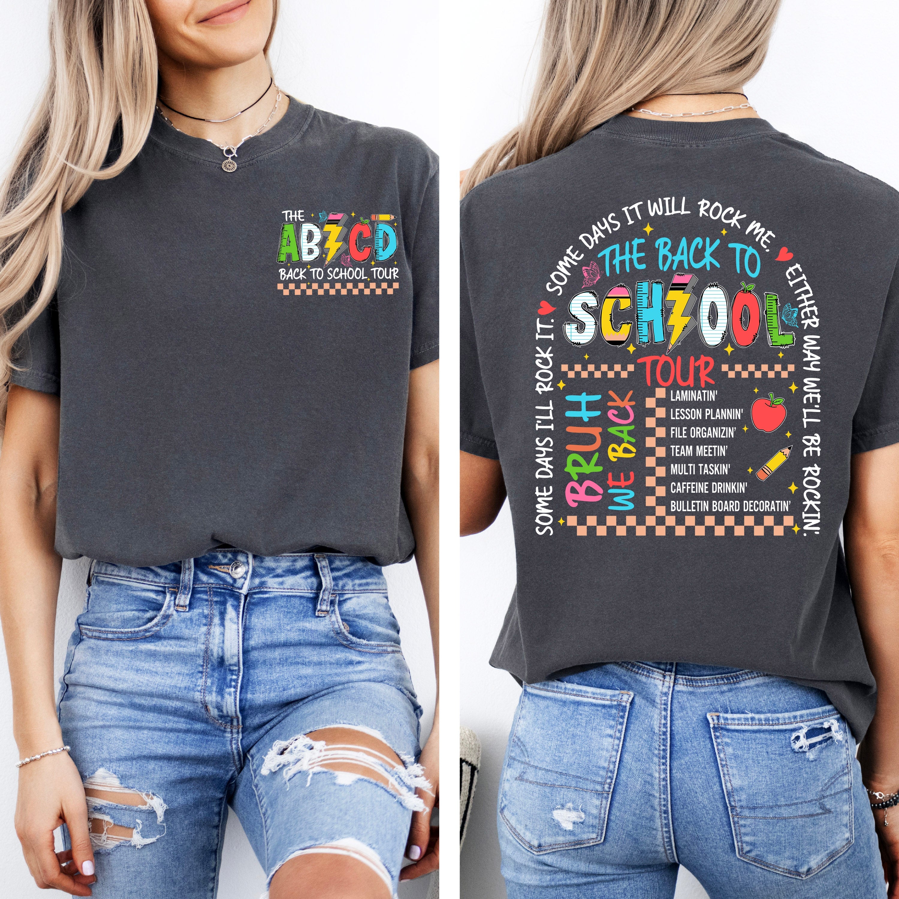 ABCD Back To School Tour Floral Front And Back Coquette Teacher Comfort Colors Tee