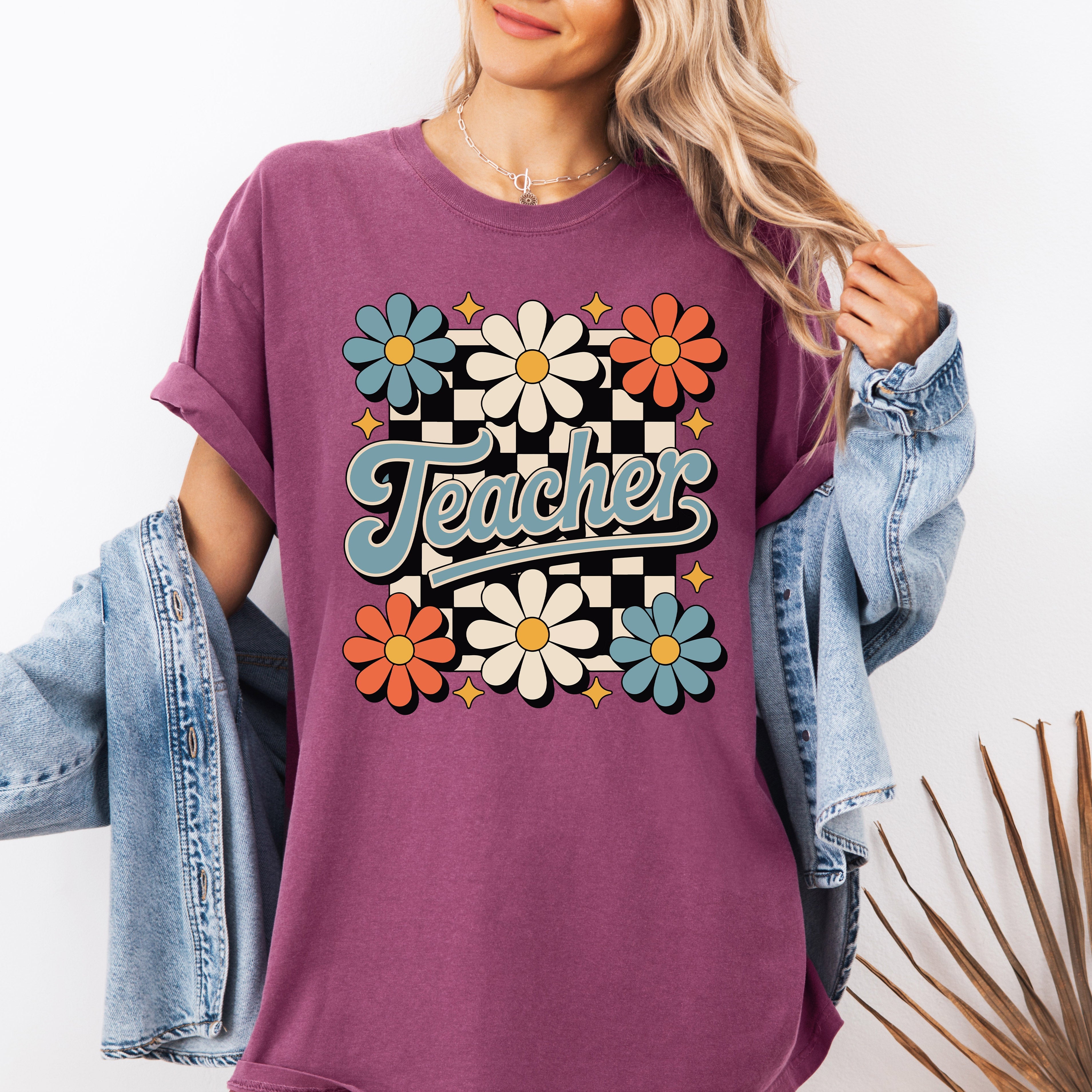 Retro Floral Checkered First Day Of School Teacher Appreciation Coquette Style Comfort Colors Tee