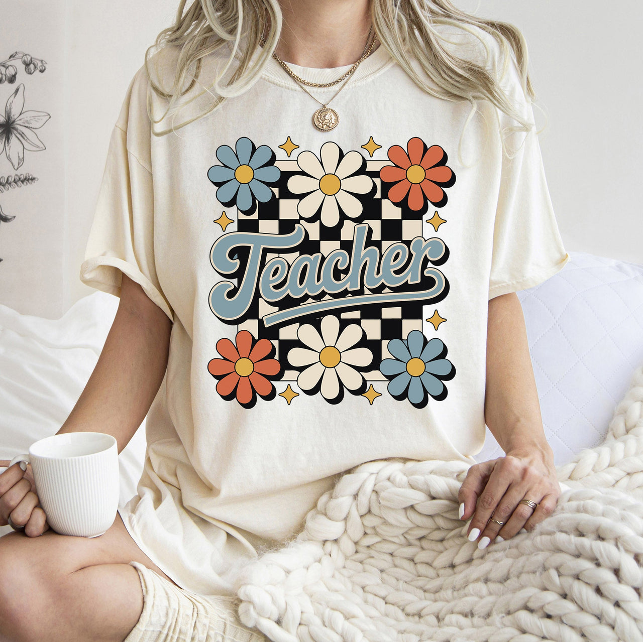 Retro Floral Checkered First Day Of School Teacher Appreciation Coquette Style Comfort Colors Tee