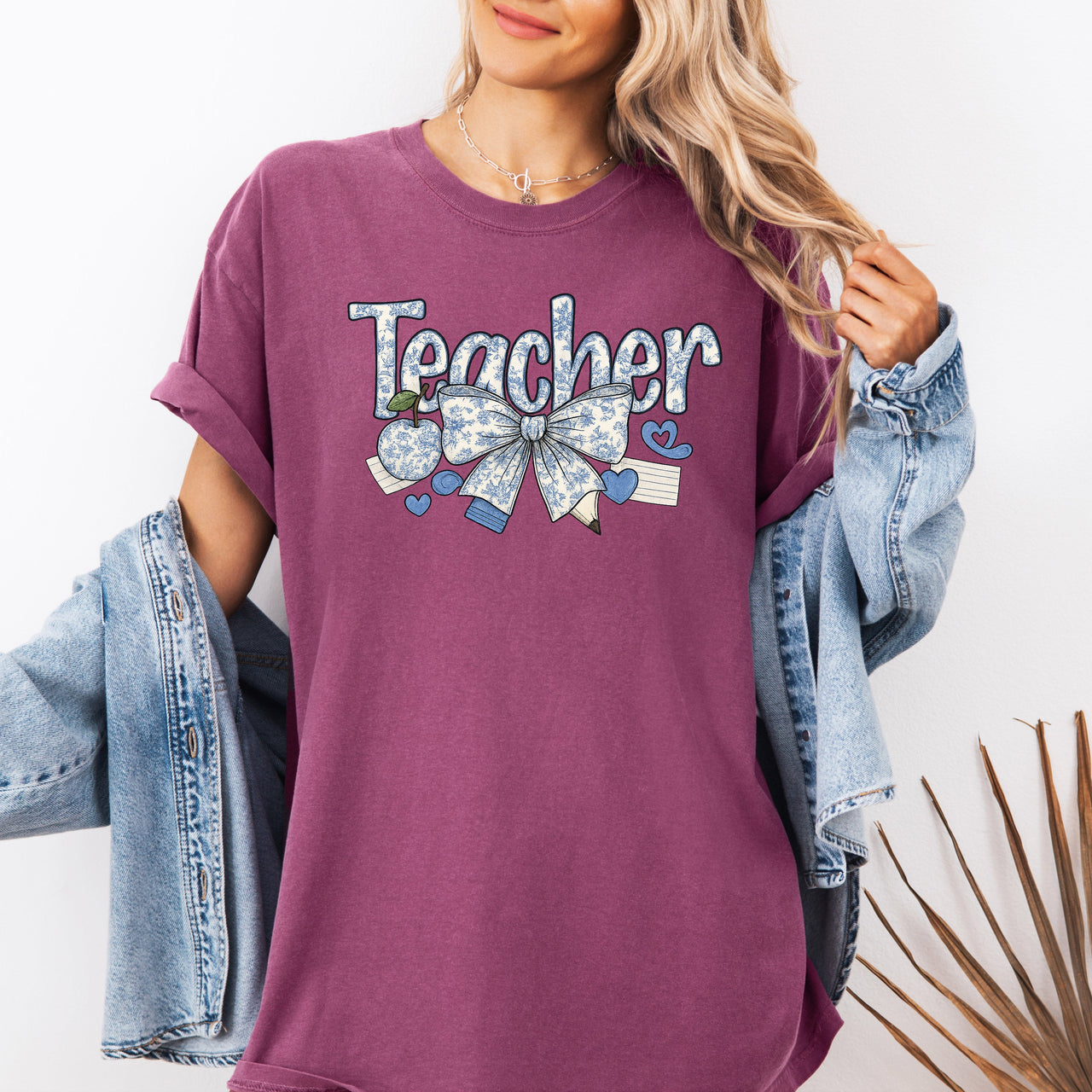 Teacher Chinoiserie Floral Bow First Day Of School Teacher Appreciation Comfort Colors Tee
