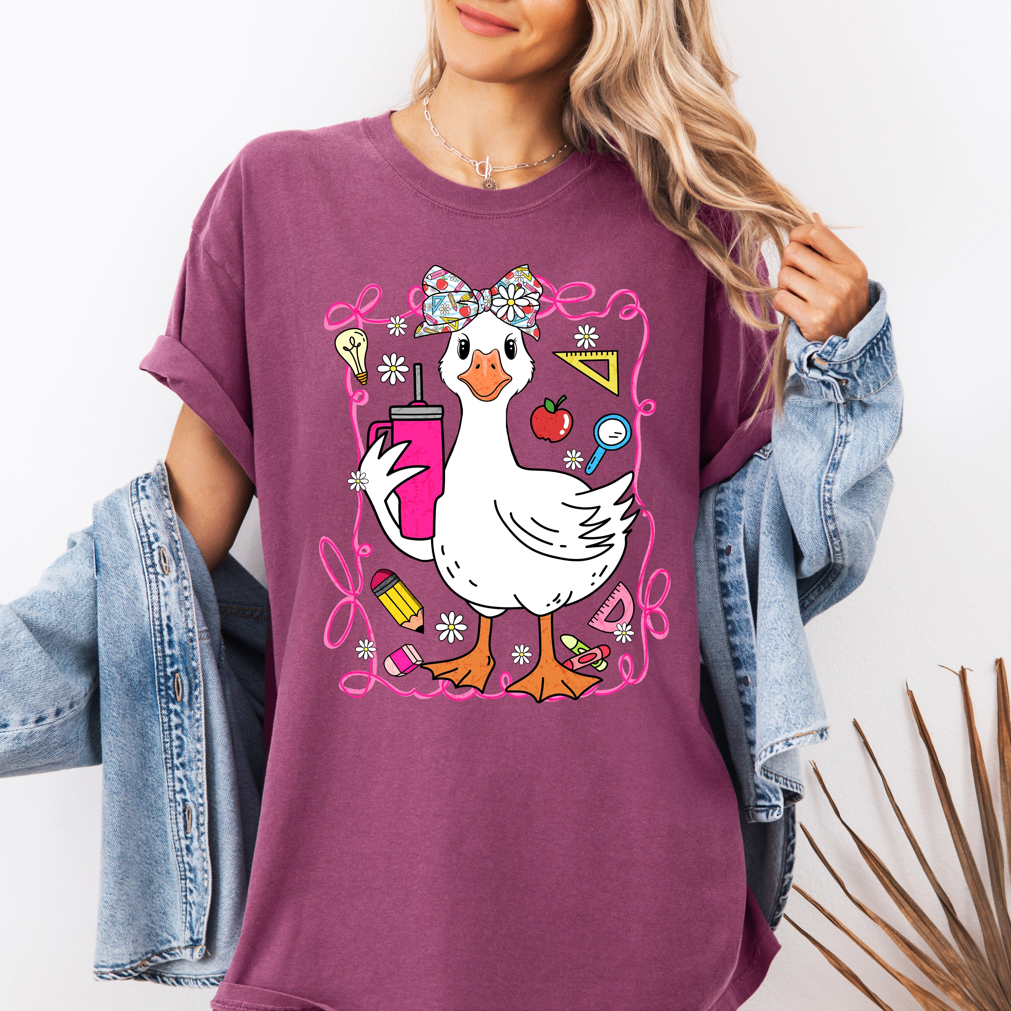 Teacher Goose Floral Coffee First Day Of School Teacher Appreciation Comfort Colors Tee