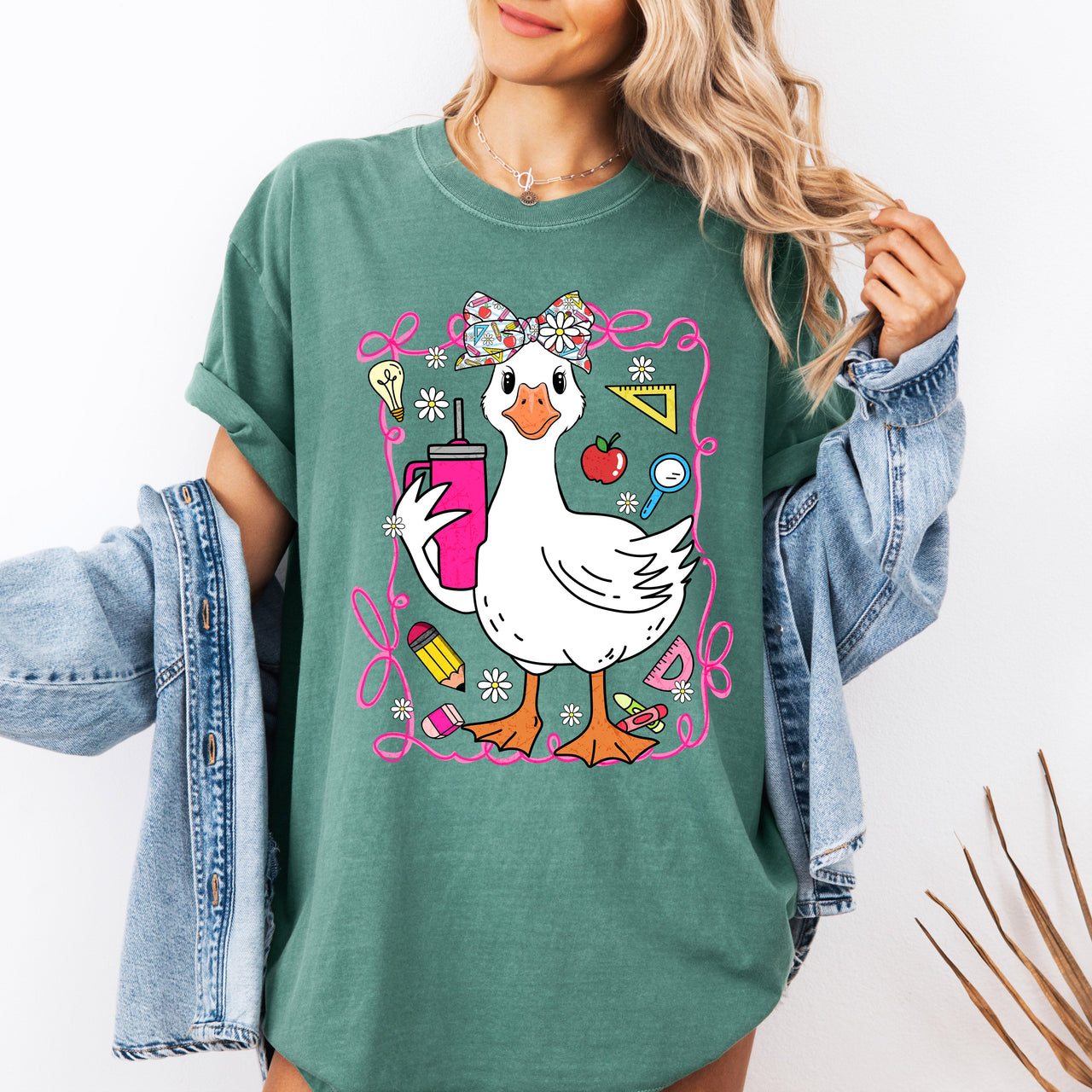 Teacher Goose Floral Coffee First Day Of School Teacher Appreciation Comfort Colors Tee