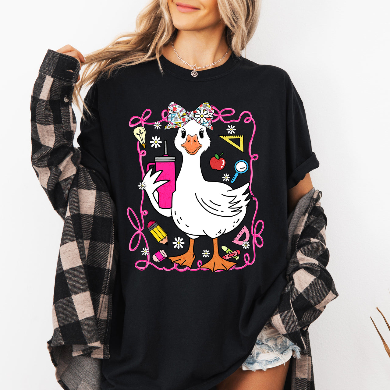 Teacher Goose Floral Coffee First Day Of School Teacher Appreciation Comfort Colors Tee