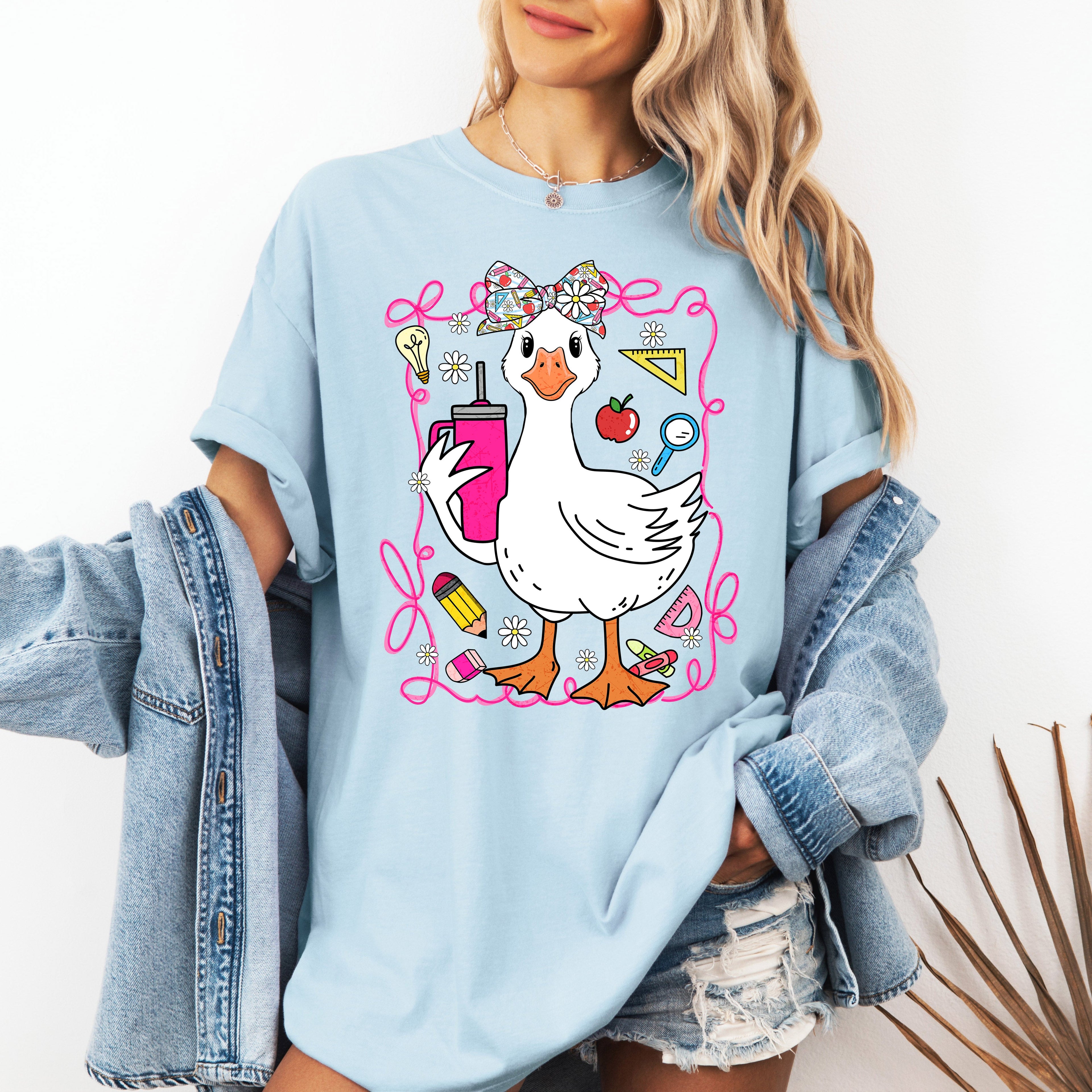 Teacher Goose Floral Coffee First Day Of School Teacher Appreciation Comfort Colors Tee