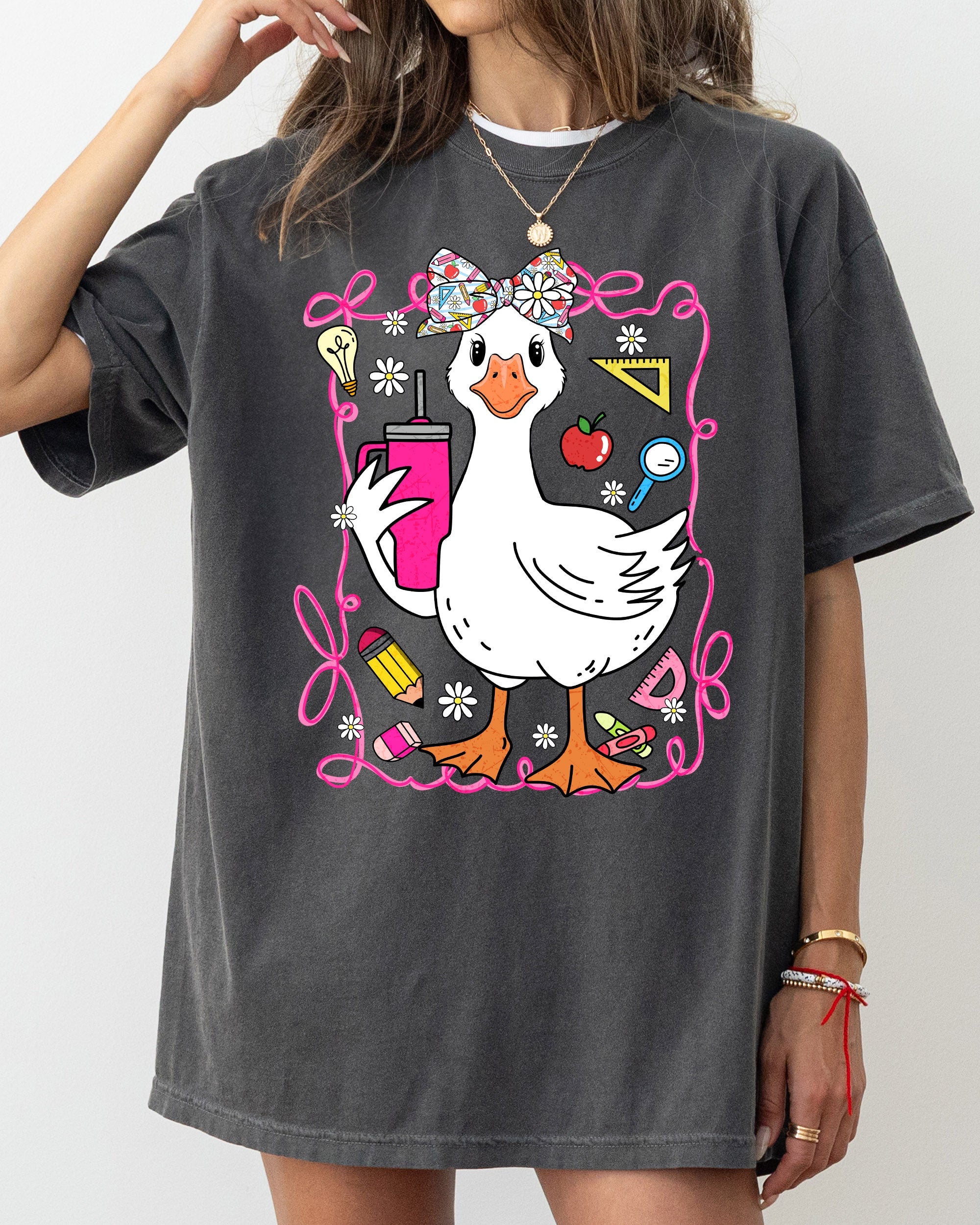 Teacher Goose Floral Coffee First Day Of School Teacher Appreciation Comfort Colors Tee
