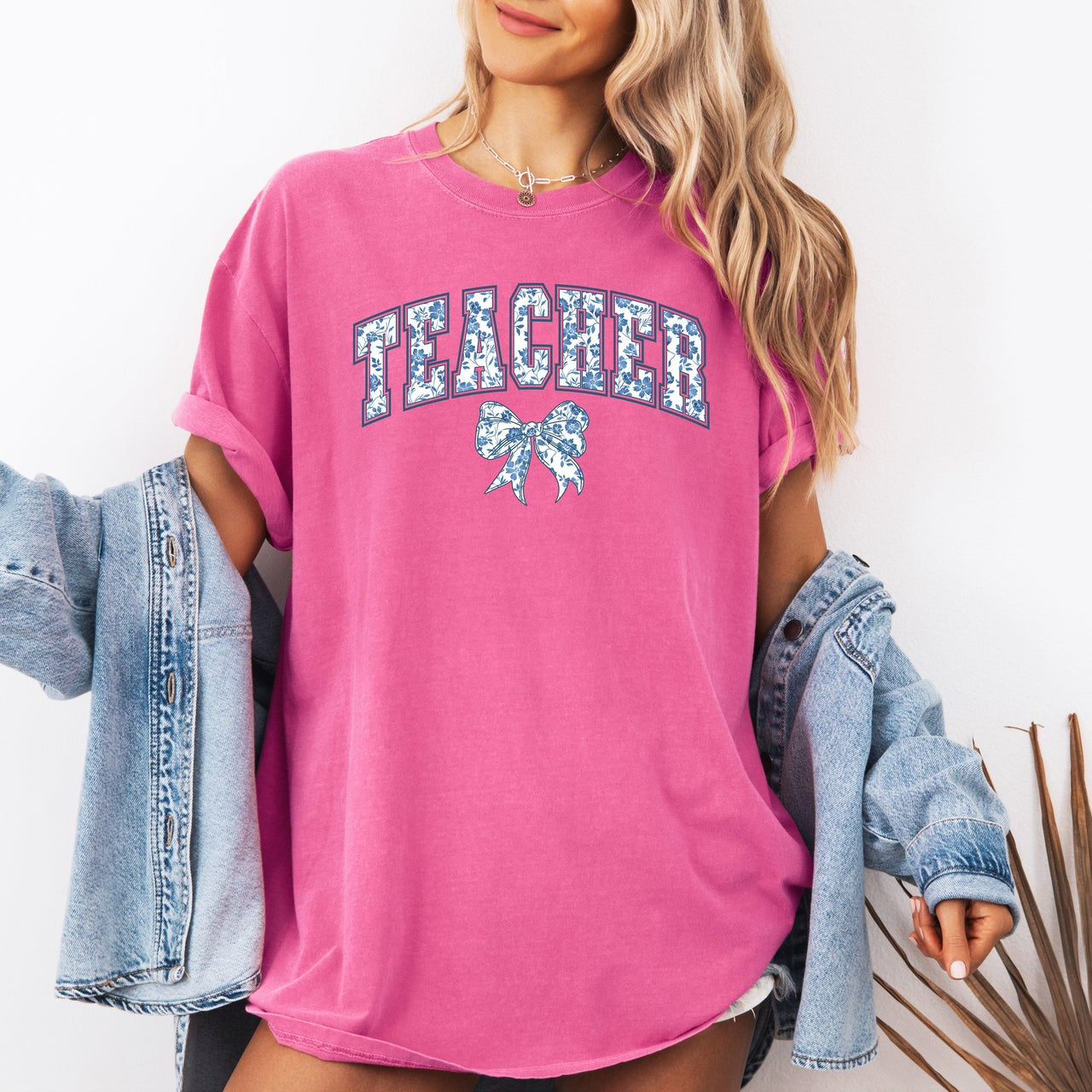Teacher Goose Blue Floral Bow First Day Of School Teacher Appreciation Coquette Comfort Colors Tee
