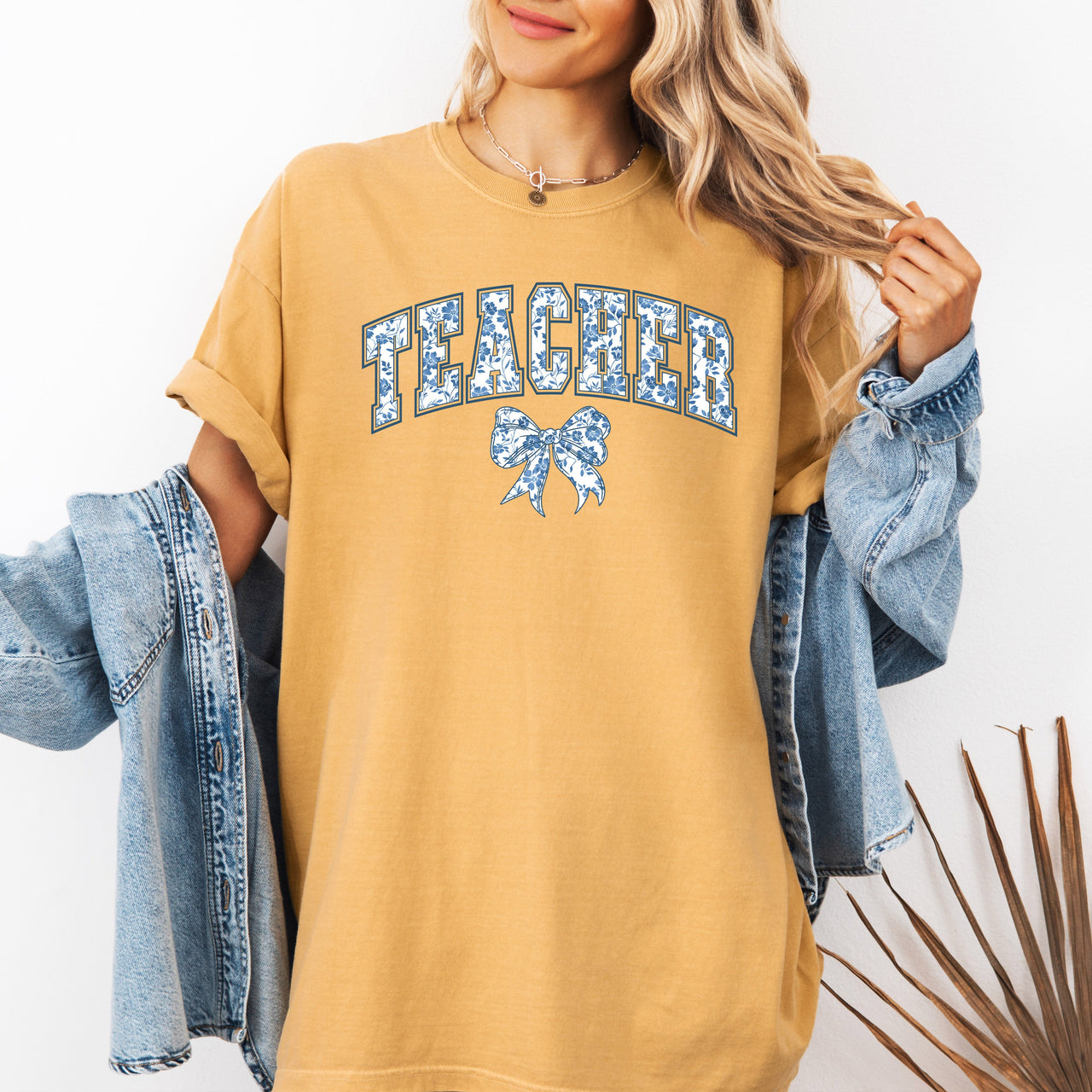 Teacher Goose Blue Floral Bow First Day Of School Teacher Appreciation Coquette Comfort Colors Tee