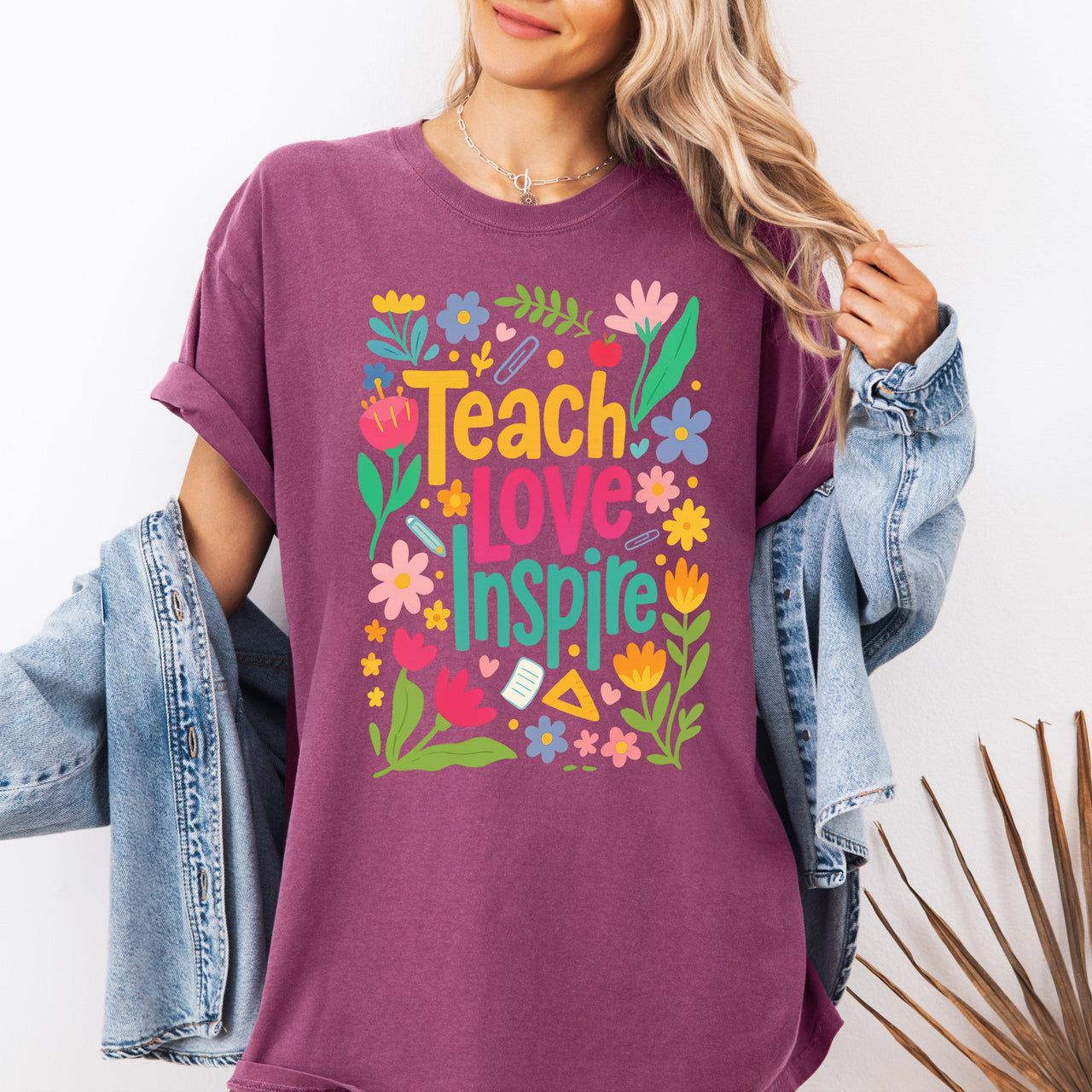 Teach Love Inspire Floral Boho Retro First Day of School Teacher Appreciation Coquette Comfort Colors Tee