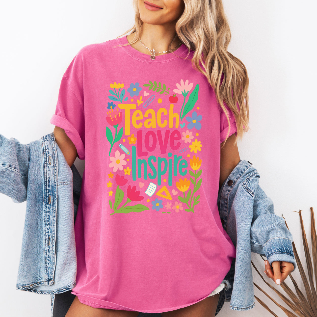 Teach Love Inspire Floral Boho Retro First Day of School Teacher Appreciation Coquette Comfort Colors Tee