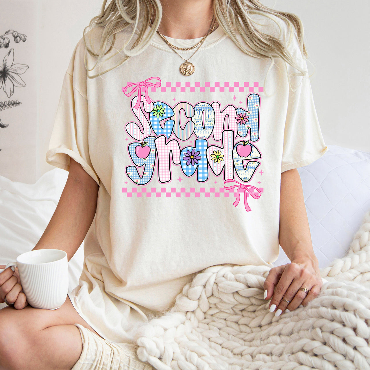 Second Grade Teacher Retro Checkered Back To School First Day Of School Comfort Colors Tee