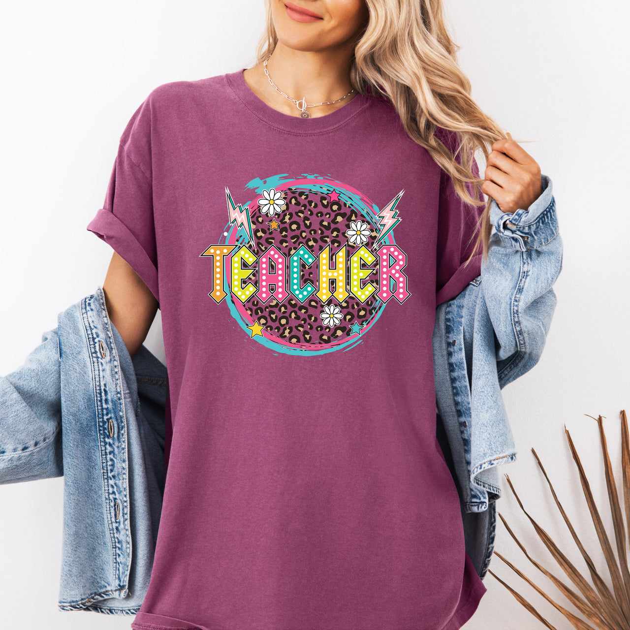 Teacher Leopard Daisy Back To School First Day Coquette Theme Comfort Colors Tee