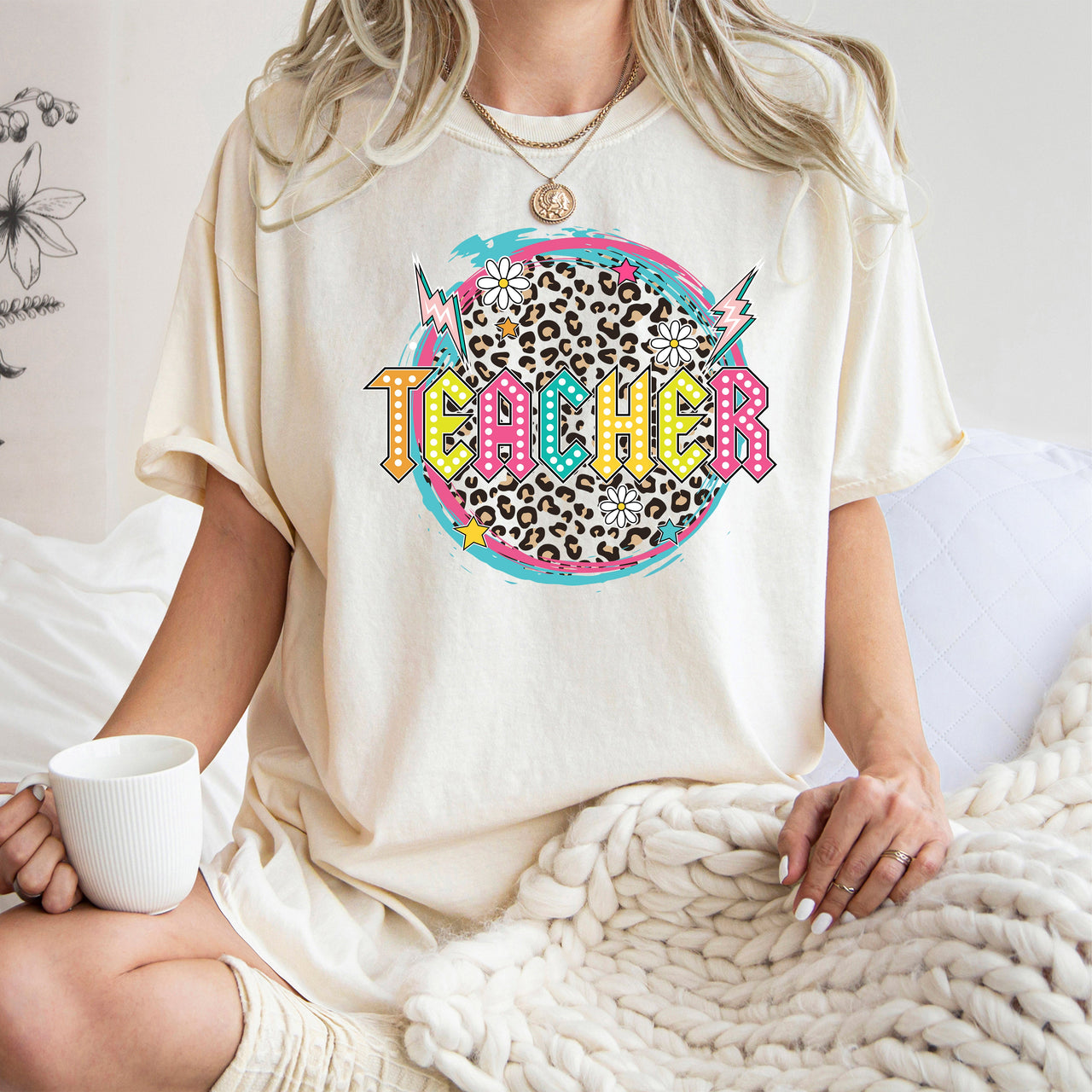Teacher Leopard Daisy Back To School First Day Coquette Theme Comfort Colors Tee