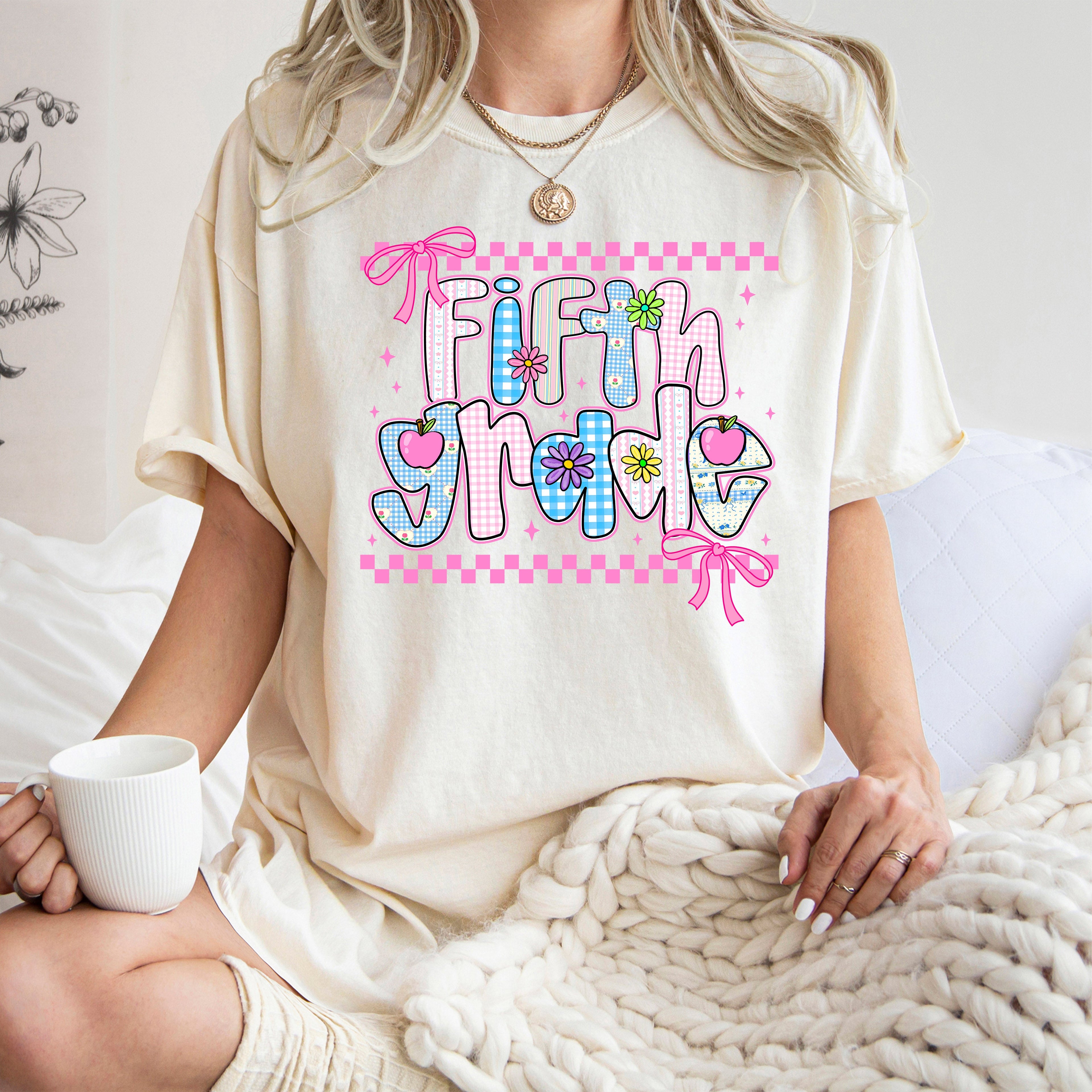 Fifth Grade Teacher Retro Checkered Back to School First Day Edition Comfort Colors Tee