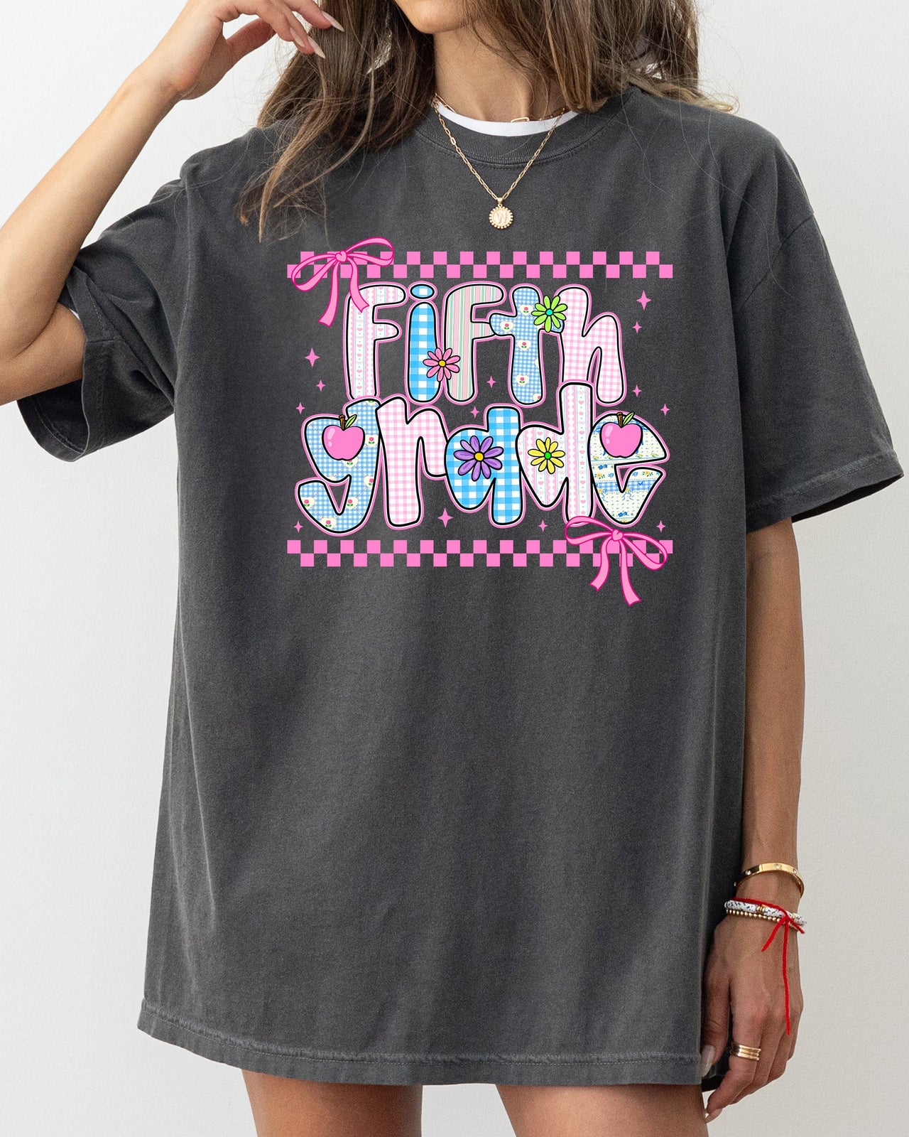Fifth Grade Teacher Retro Checkered Back to School First Day Edition Comfort Colors Tee
