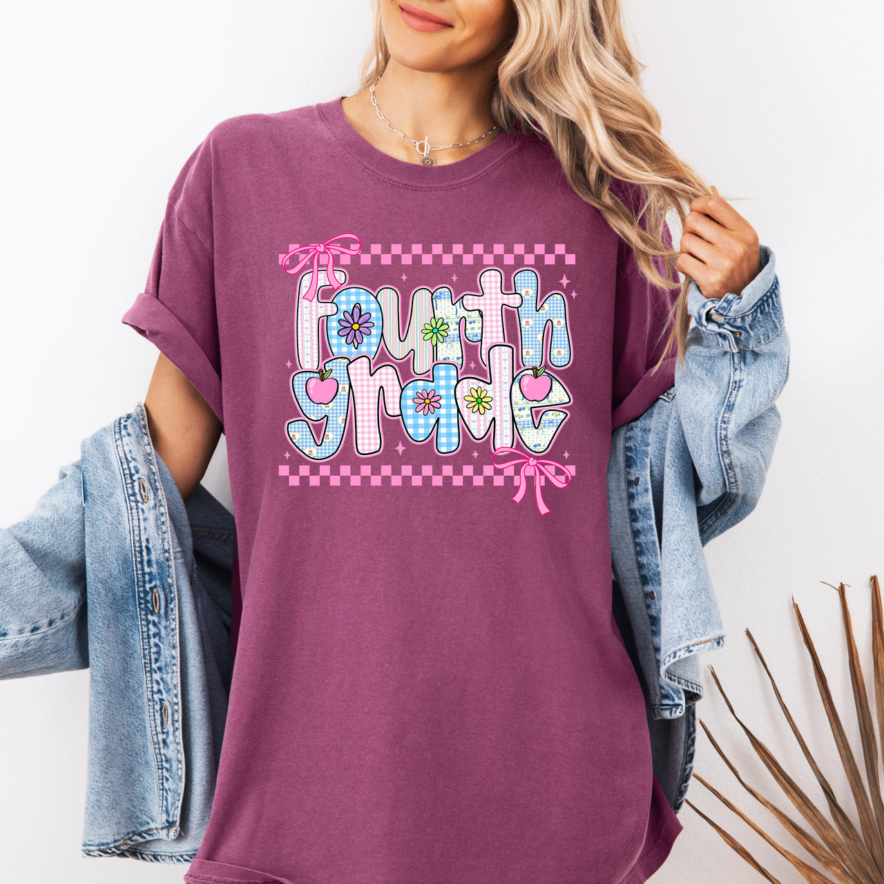 Fourth Grade Teacher Retro Checkered Back To School First Day Comfort Colors Tee