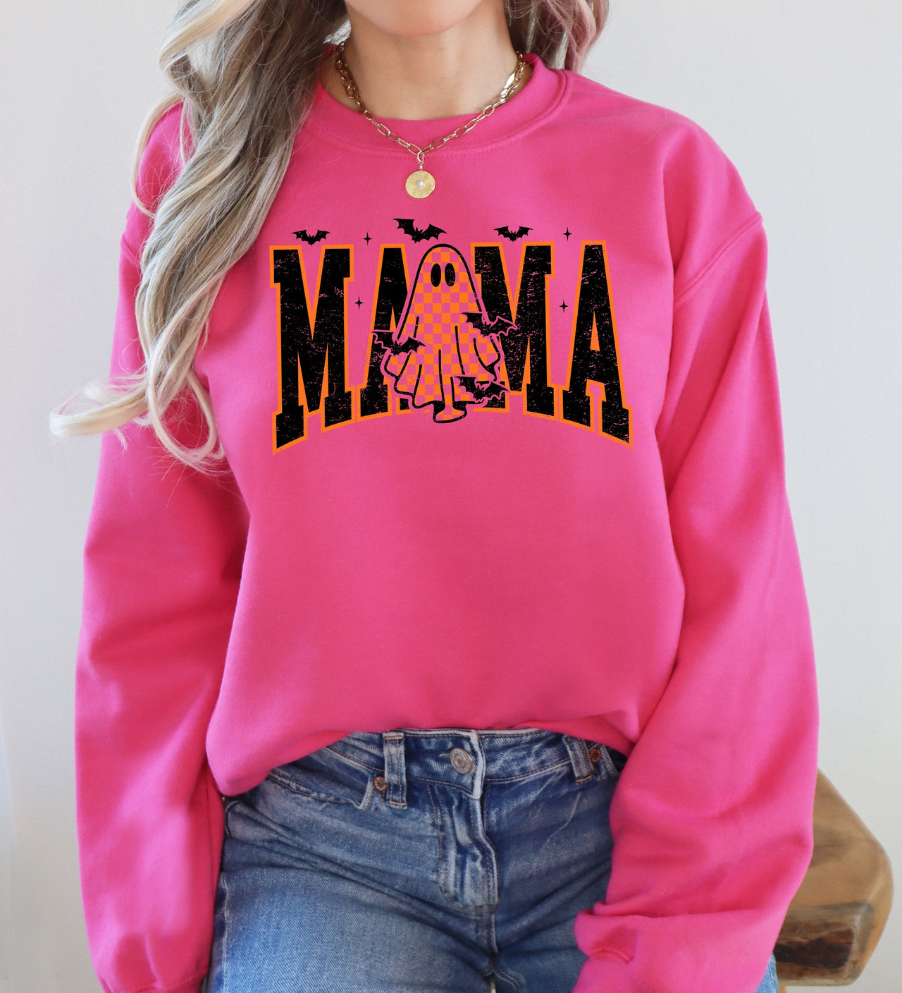 Halloween Mama Ghost Checkered Leopard Pumpkin Vintage Retro Spooky Pattern Graphic Sweatshirt