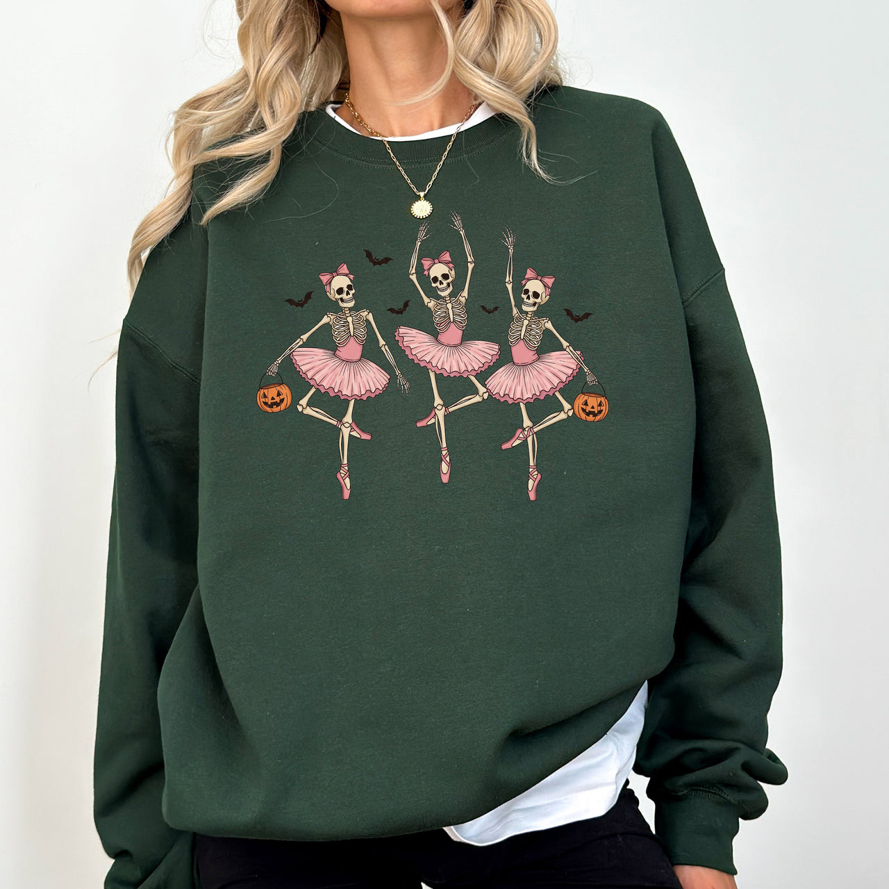 Dancing Skeleton Girls Halloween Ghost Checkered Retro Vintage Spooky Fall Graphic Sweatshirt