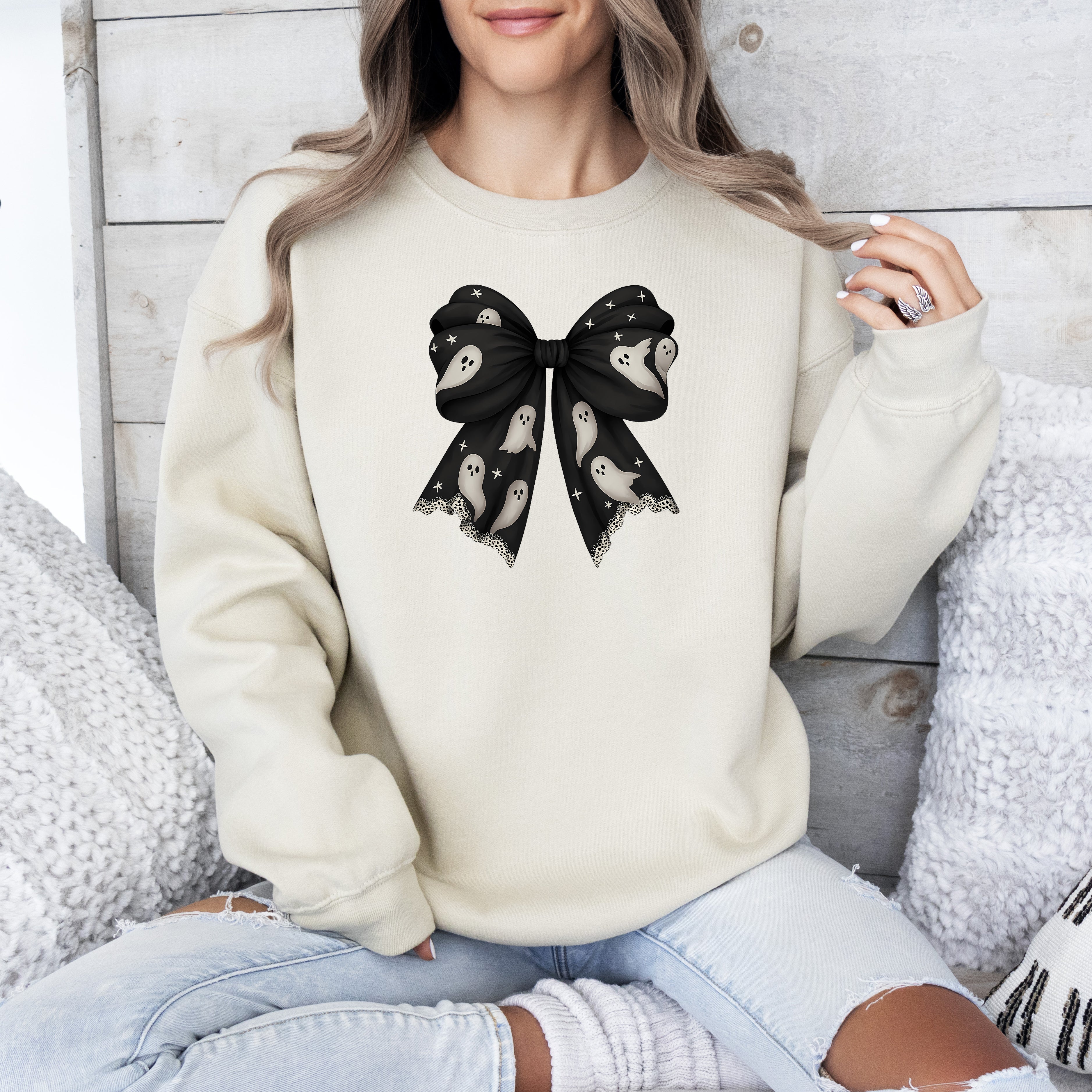 Halloween Bow Coquette Minimalist Retro Vintage Spooky Costume Fall Graphic Sweatshirt
