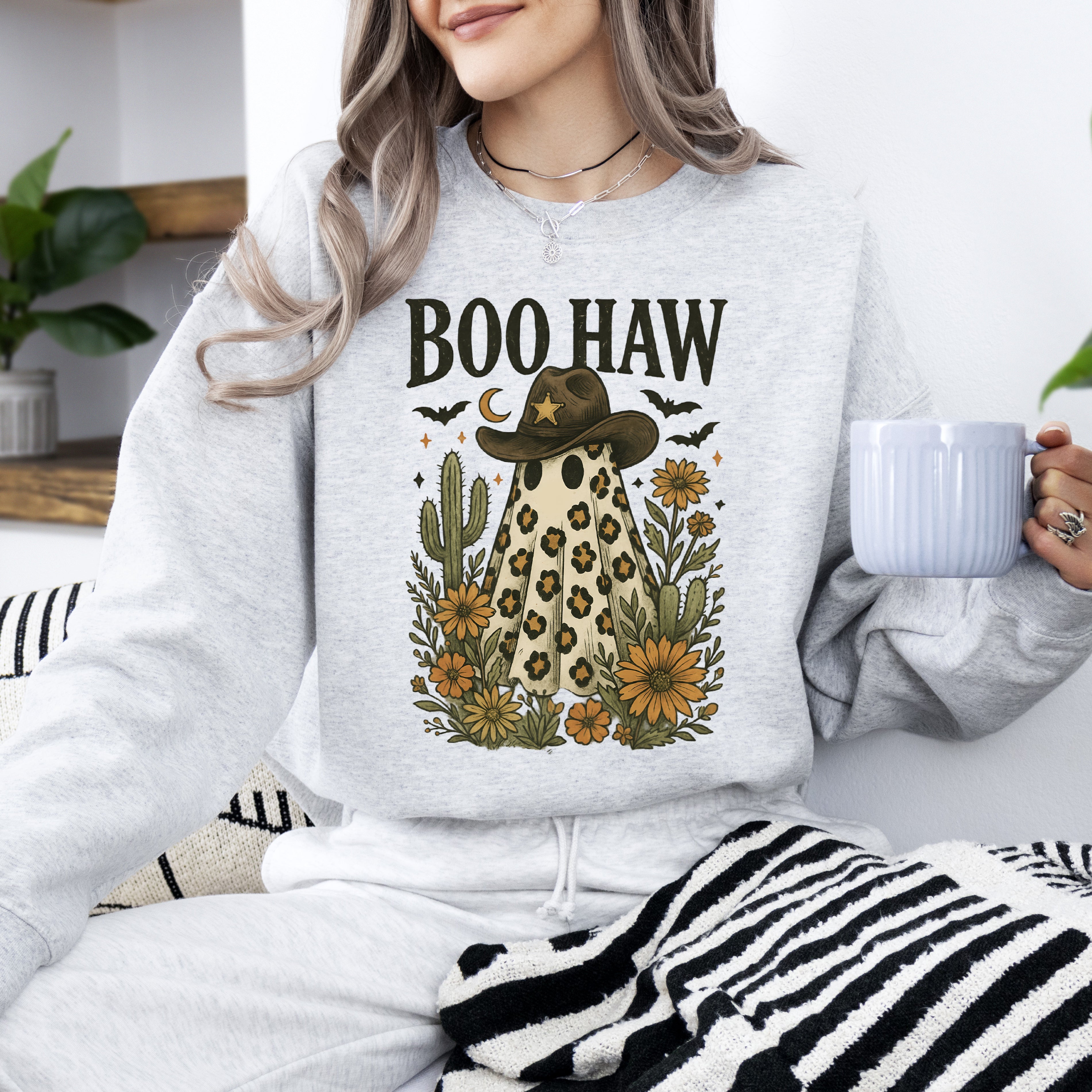 Boo Haw Cowboy Ghost Western Halloween Retro Vintage Spooky Costume Fall Graphic Sweatshirt