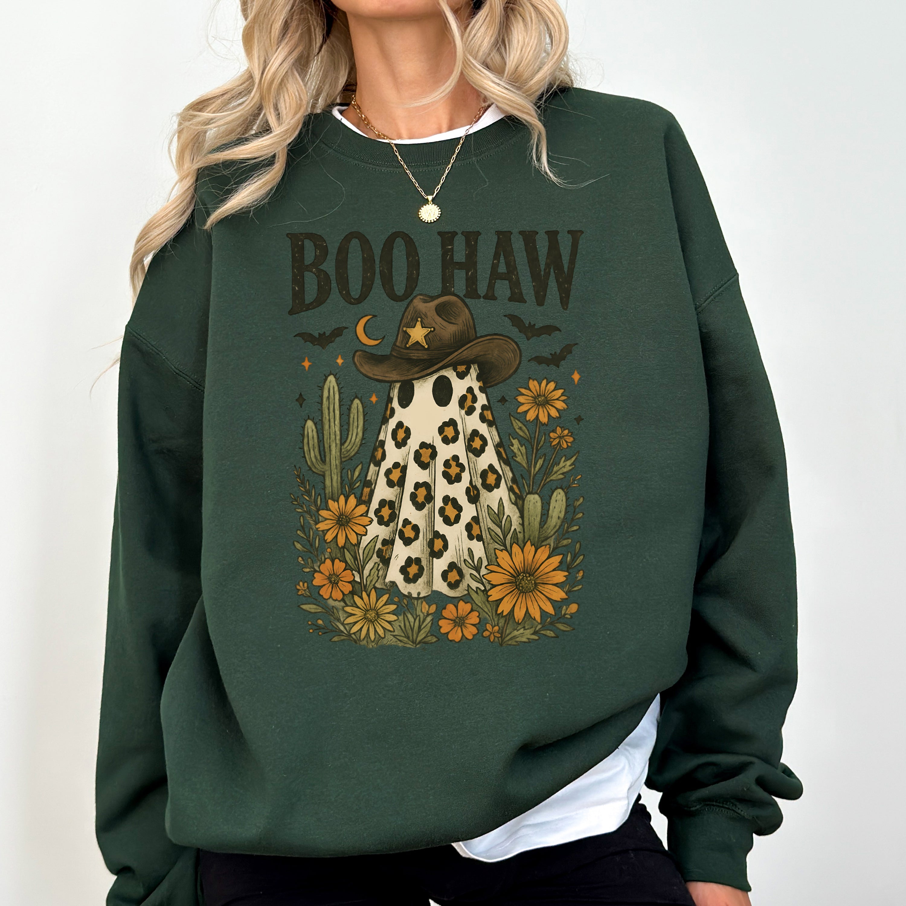 Boo Haw Cowboy Ghost Western Halloween Retro Vintage Spooky Costume Fall Graphic Sweatshirt