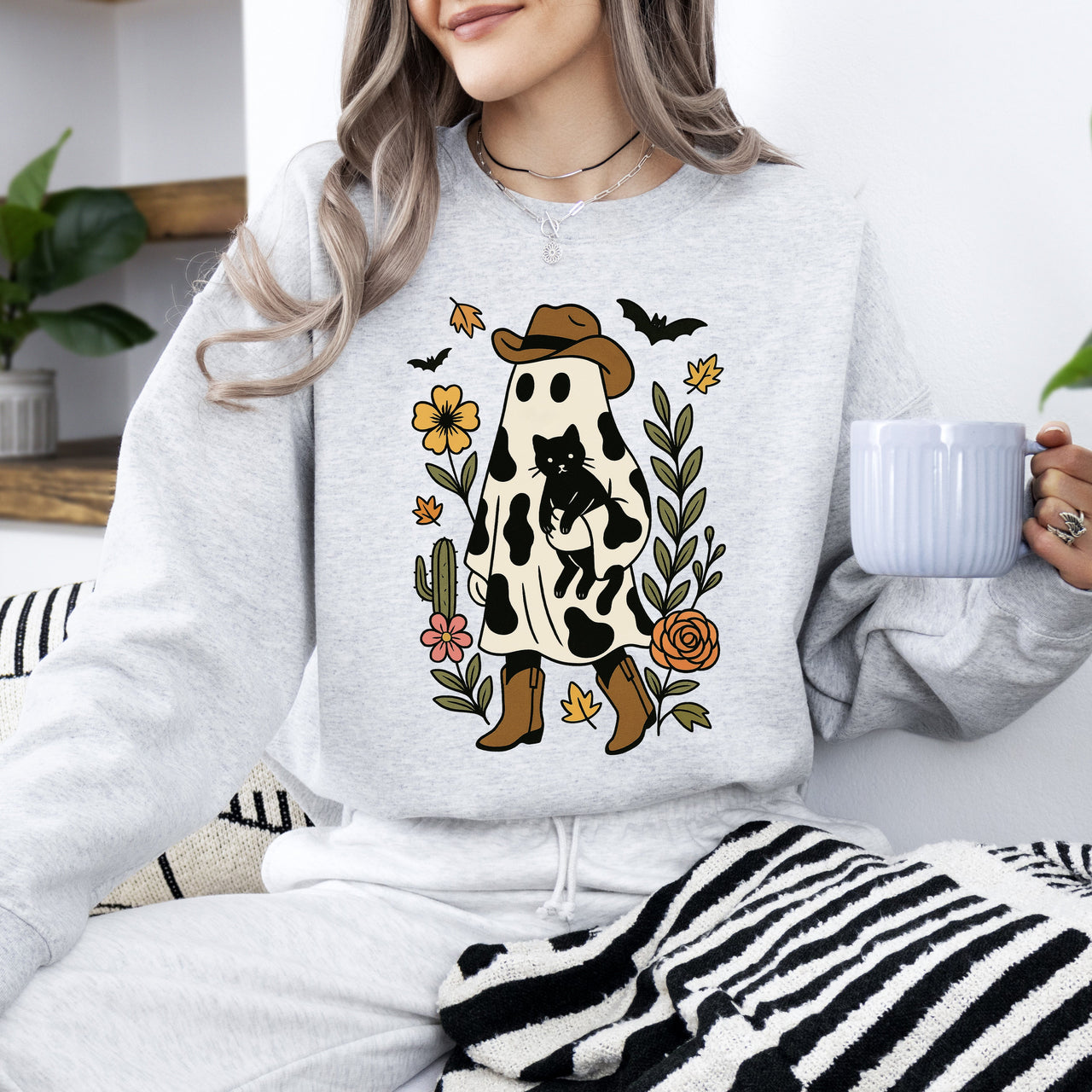 Cute Cowboy Ghost Western Halloween Retro Vintage Spooky Costume Fall Graphic Sweatshirt
