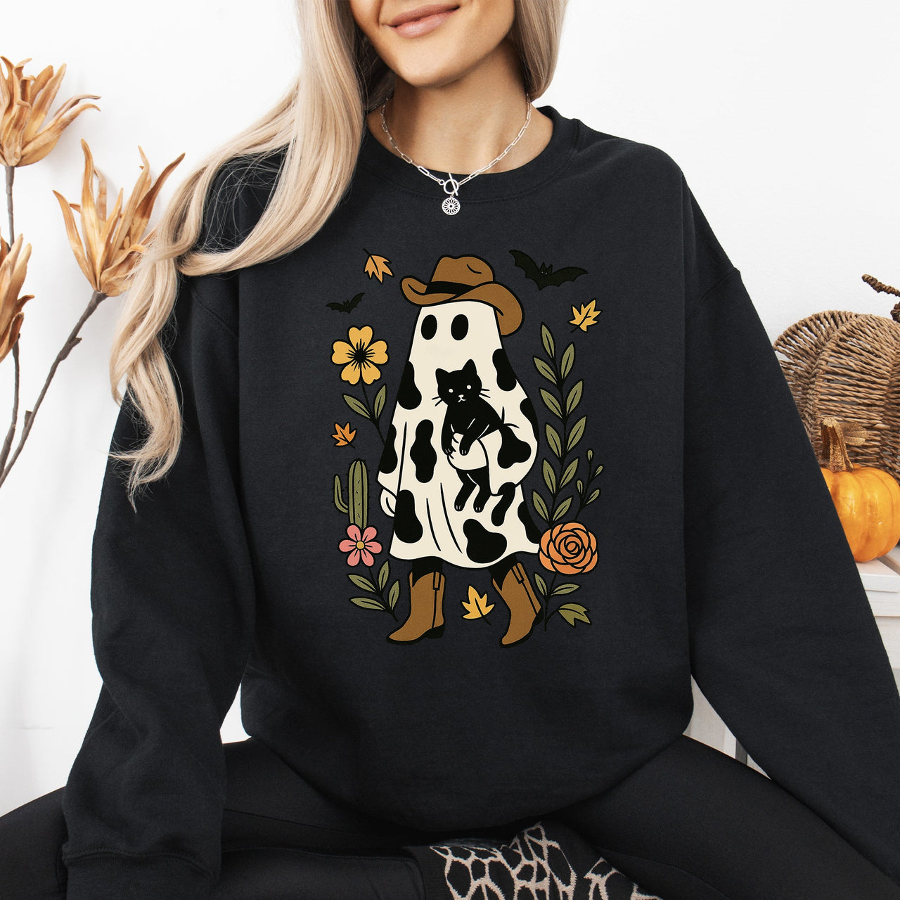 Cute Cowboy Ghost Western Halloween Retro Vintage Spooky Costume Fall Graphic Sweatshirt