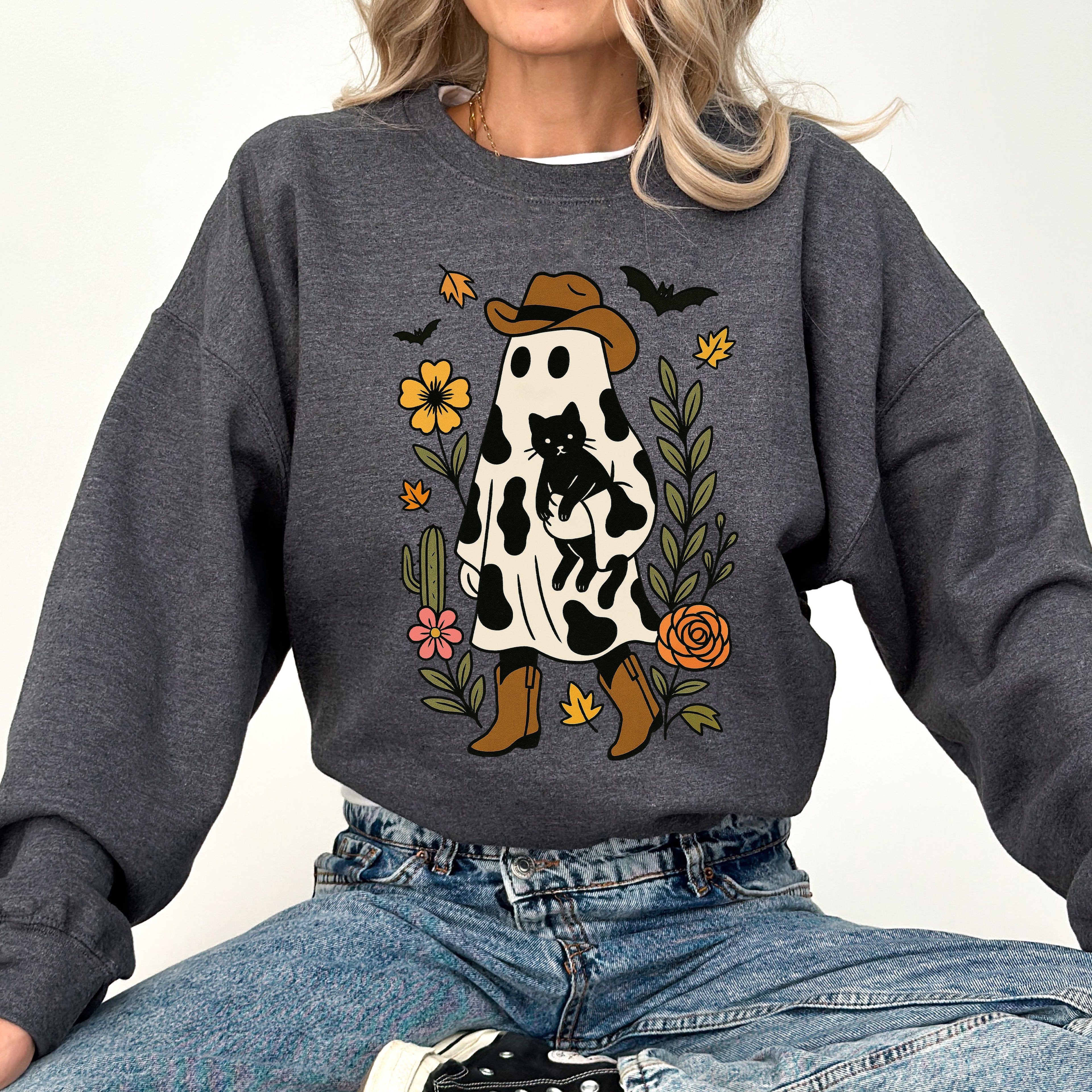 Cute Cowboy Ghost Western Halloween Retro Vintage Spooky Costume Fall Graphic Sweatshirt