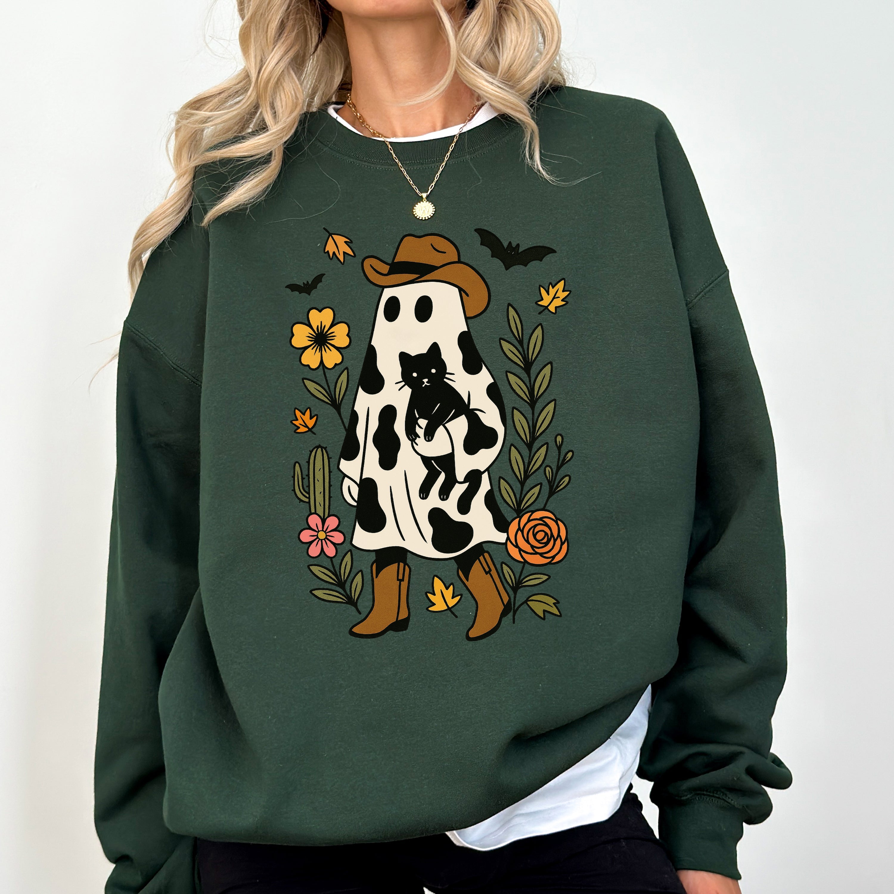 Cute Cowboy Ghost Western Halloween Retro Vintage Spooky Costume Fall Graphic Sweatshirt