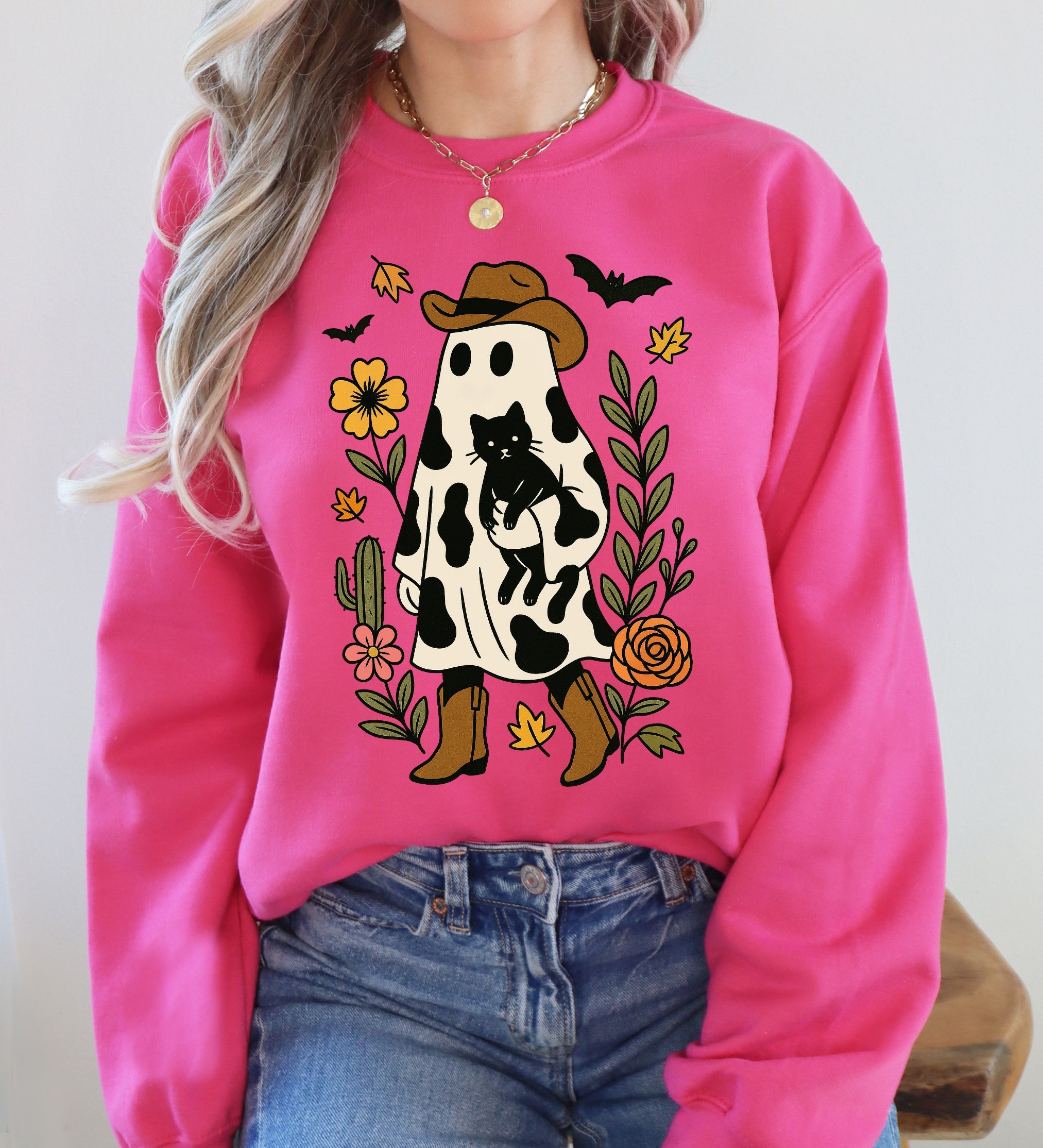 Cute Cowboy Ghost Western Halloween Retro Vintage Spooky Costume Fall Graphic Sweatshirt