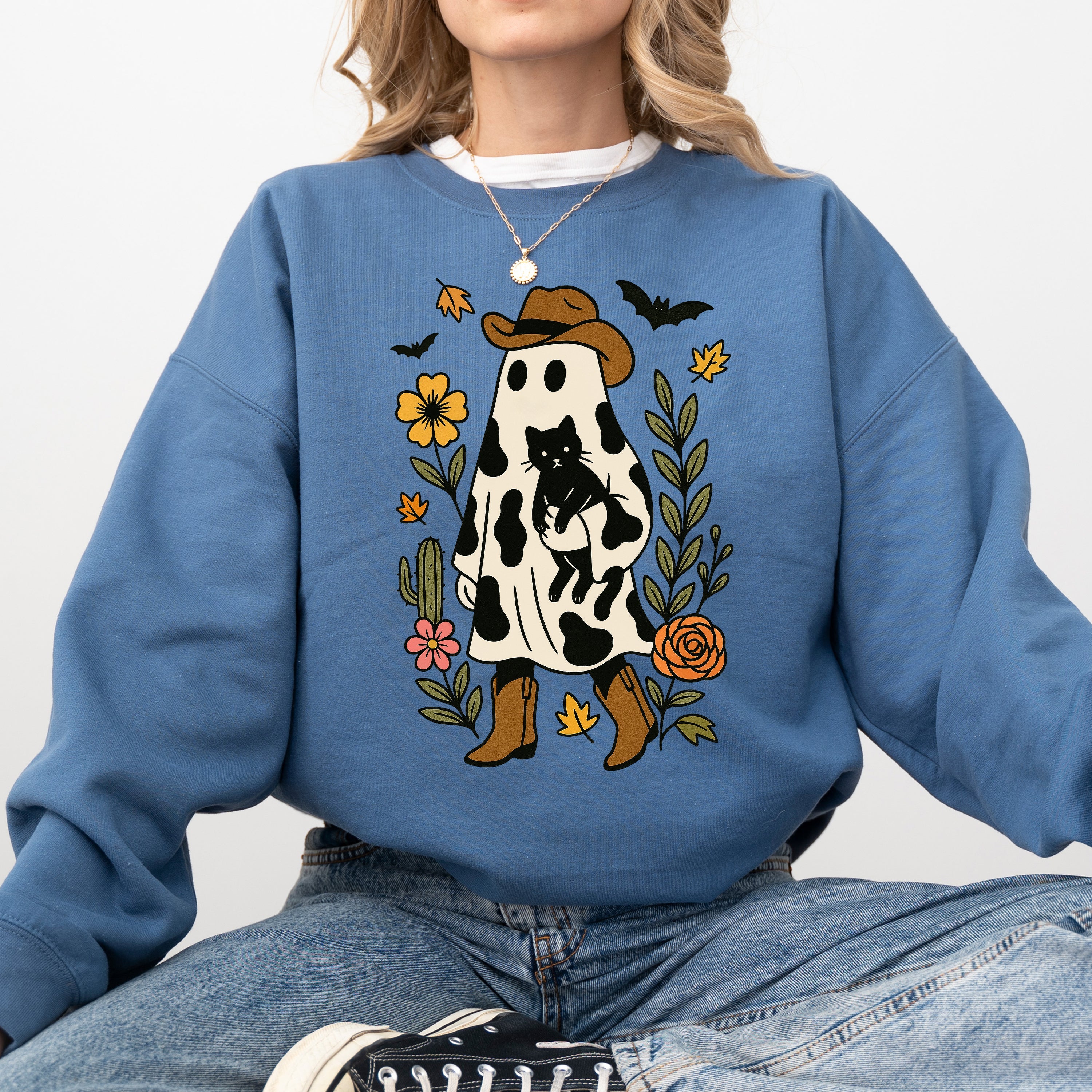 Cute Cowboy Ghost Western Halloween Retro Vintage Spooky Costume Fall Graphic Sweatshirt