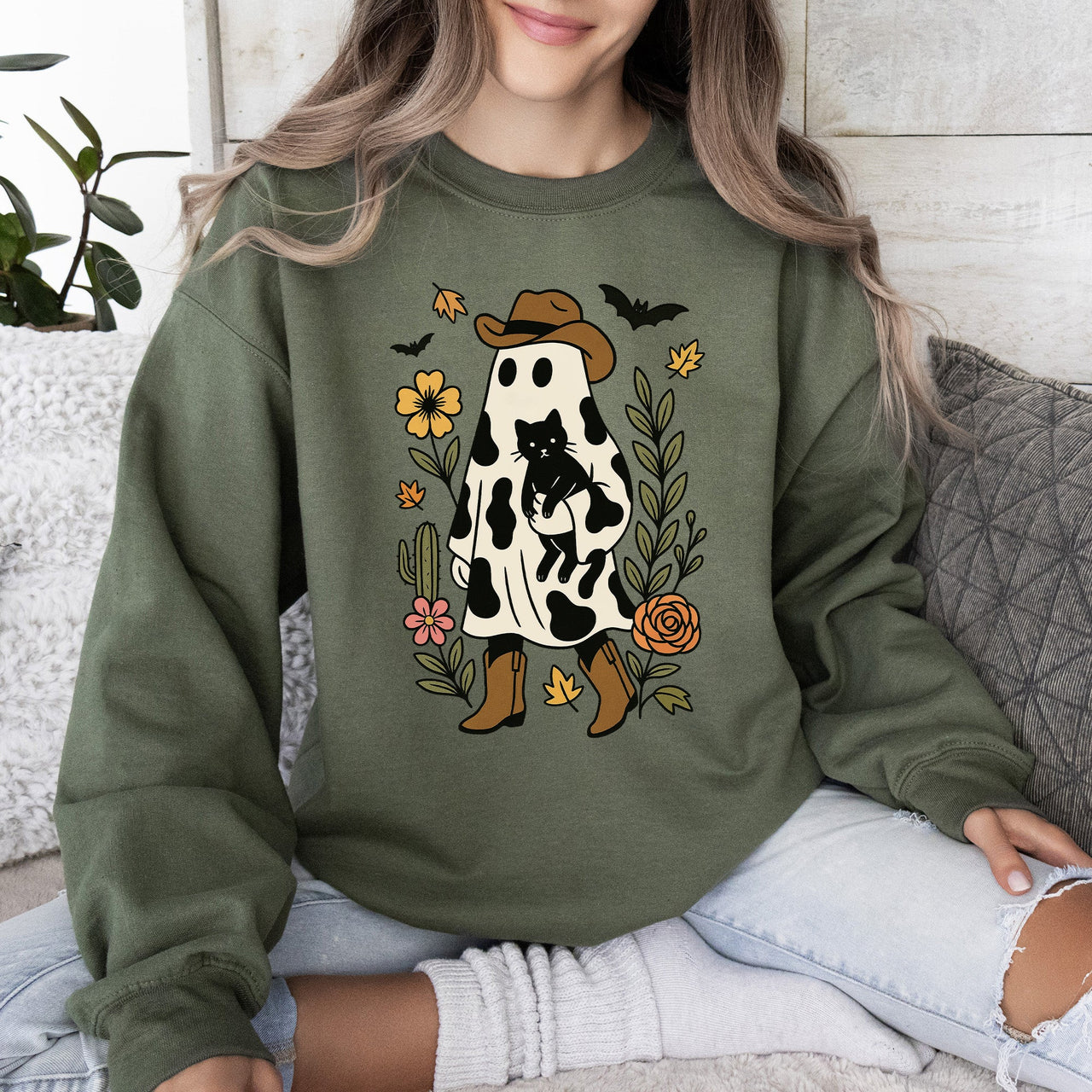 Cute Cowboy Ghost Western Halloween Retro Vintage Spooky Costume Fall Graphic Sweatshirt