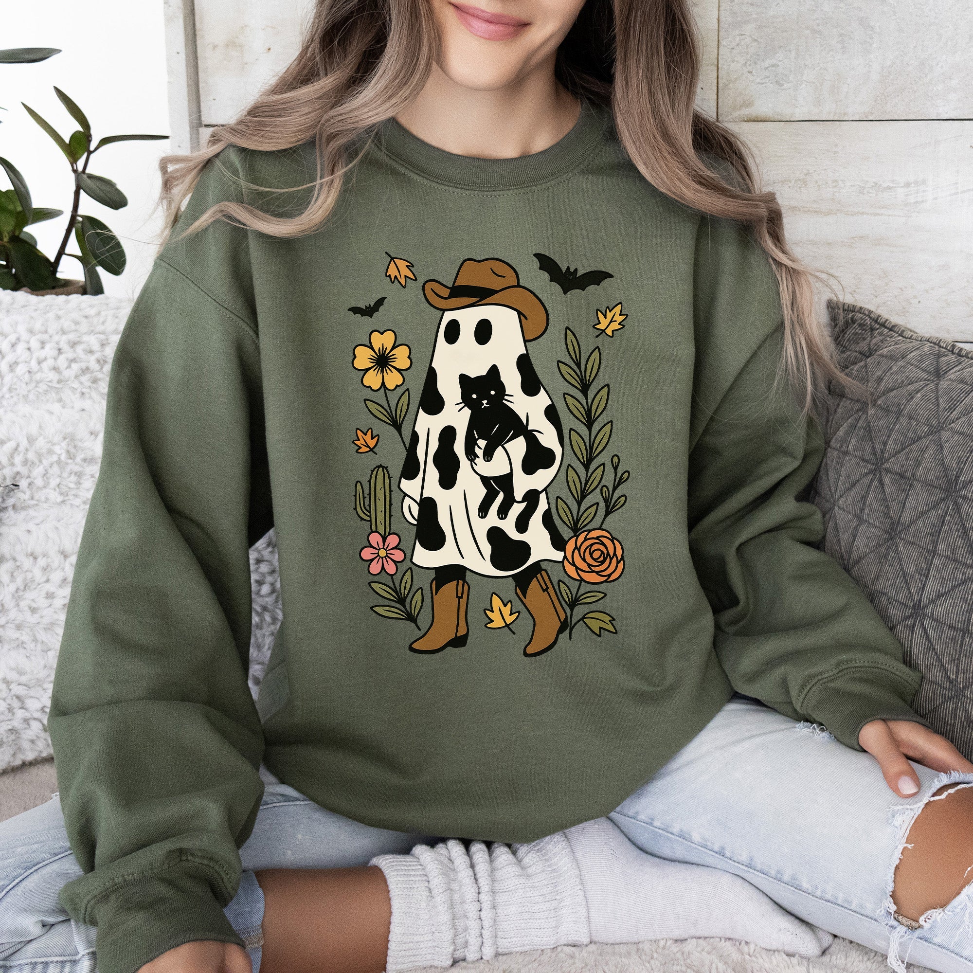 Cute Cowboy Ghost Western Halloween Retro Vintage Spooky Costume Fall Graphic Sweatshirt