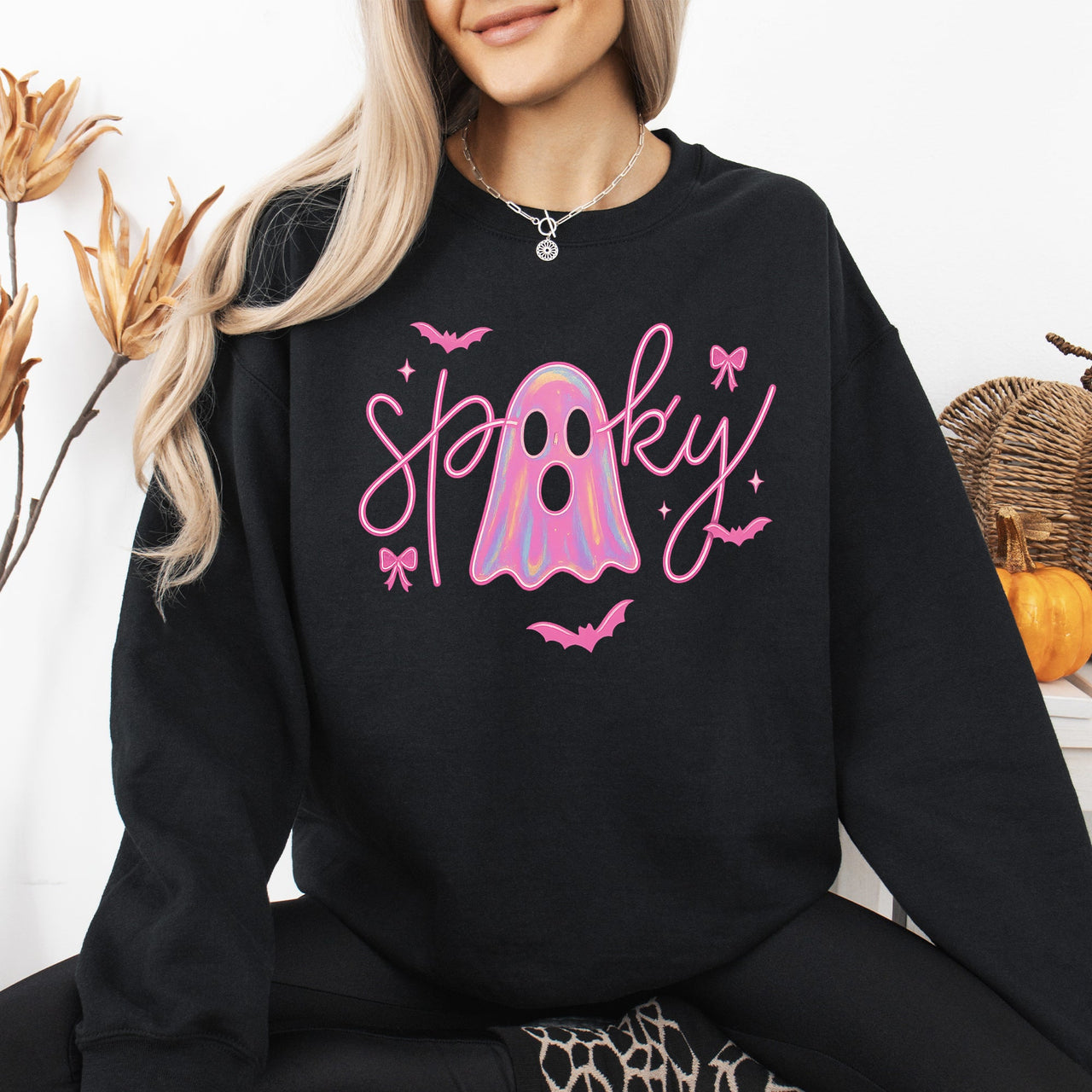 Pink Neon Ghost Halloween Retro Vintage Spooky Collector's Edition Graphic Sweatshirt